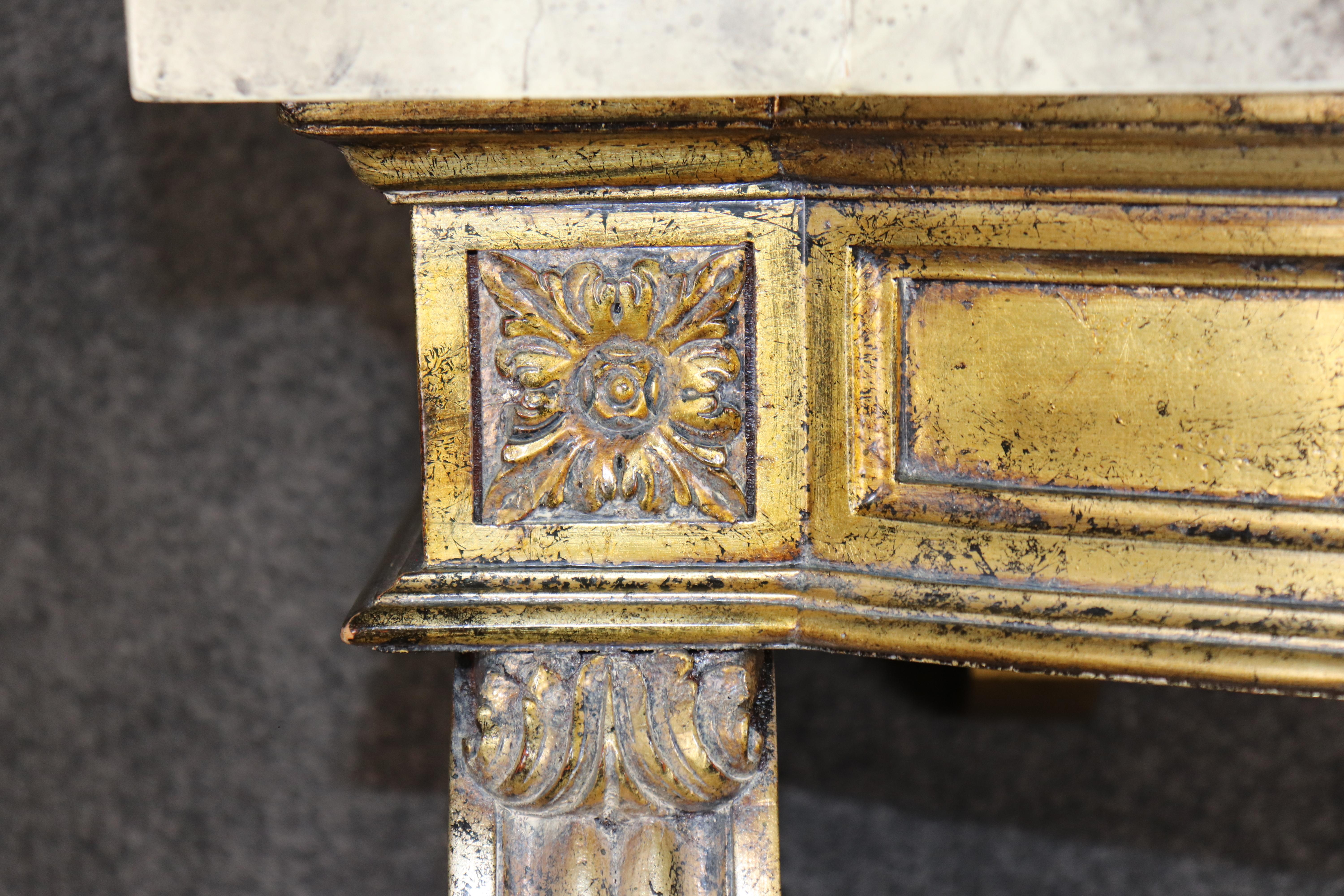 Gorgeous Gold Leaf Wall Mounted Faux Marble French Louis XVI Console Table For Sale 6
