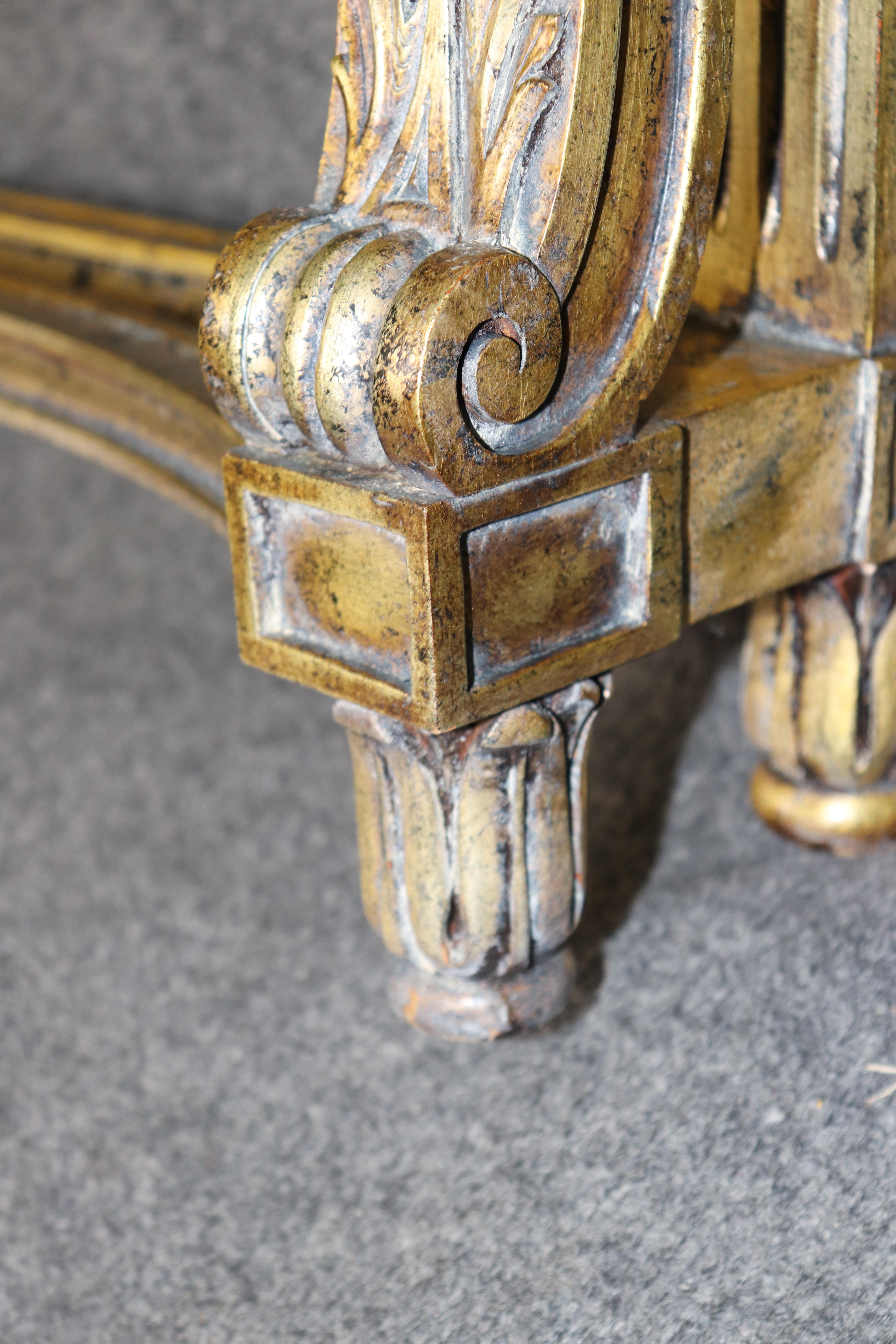 Gorgeous Gold Leaf Wall Mounted Faux Marble French Louis XVI Console Table For Sale 7