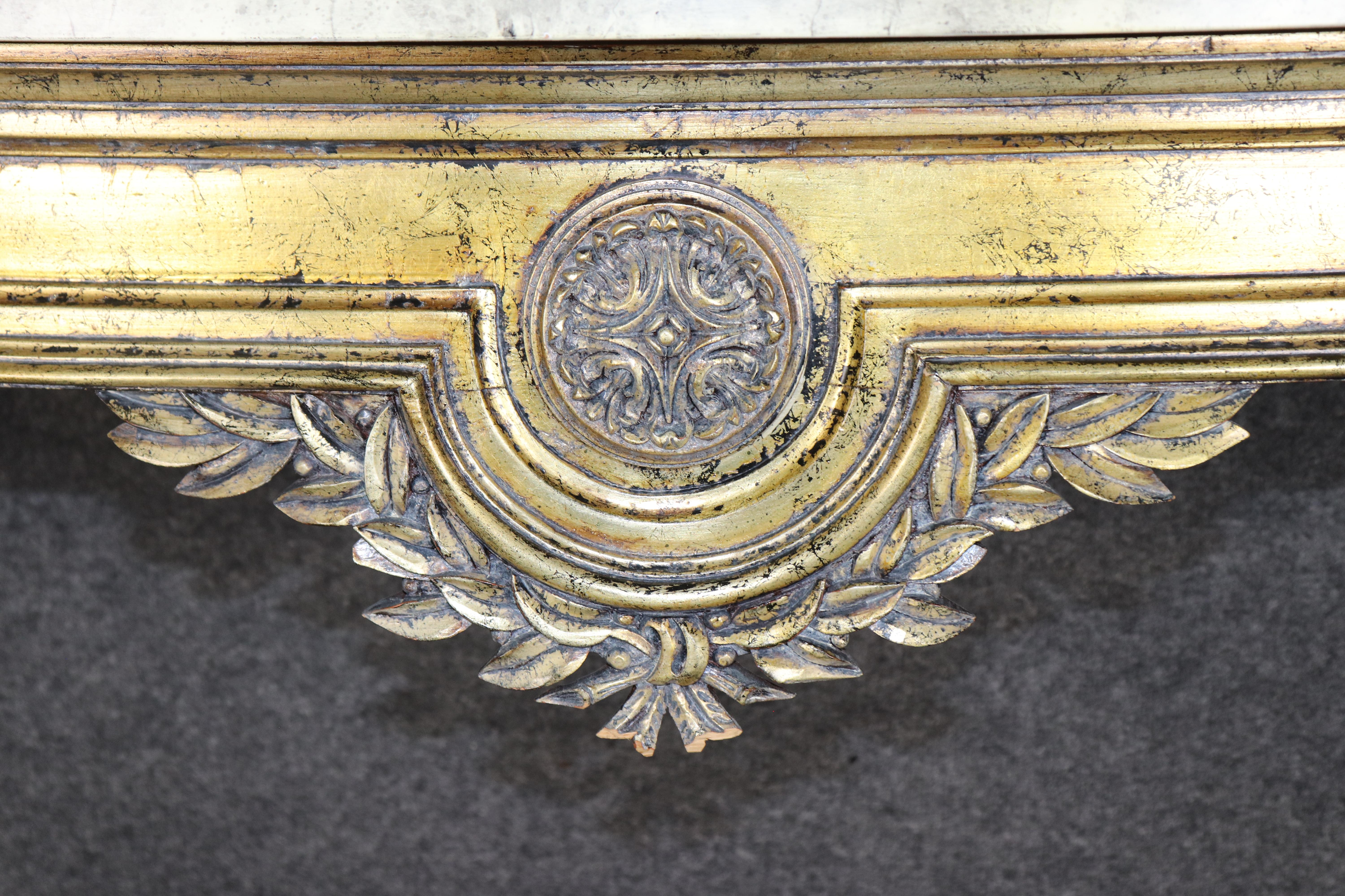 Gorgeous Gold Leaf Wall Mounted Faux Marble French Louis XVI Console Table For Sale 3