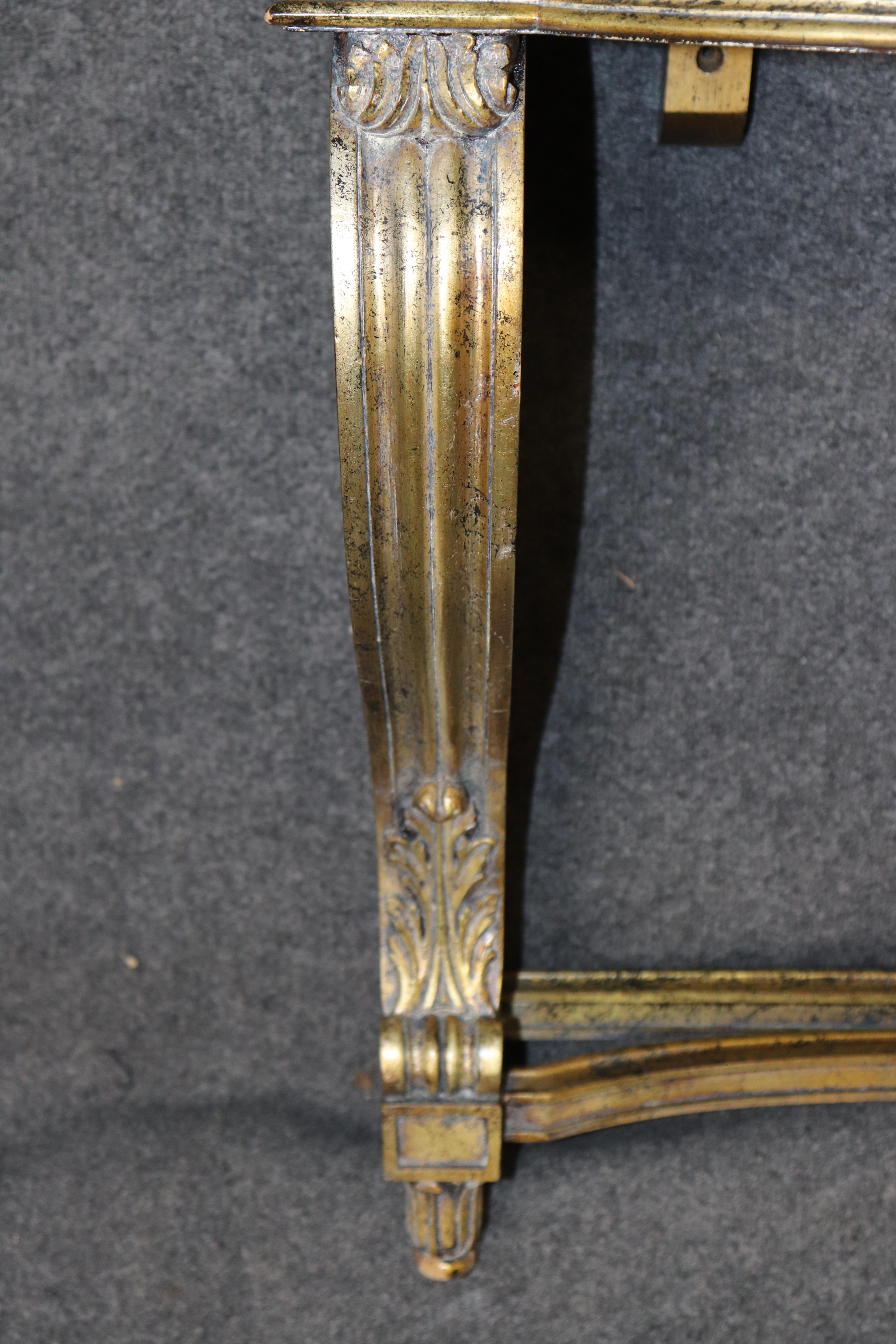 Gorgeous Gold Leaf Wall Mounted Faux Marble French Louis XVI Console Table For Sale 4