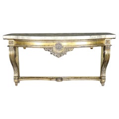 Gorgeous Gold Leaf Wall Mounted Faux Marble French Louis XVI Console Table