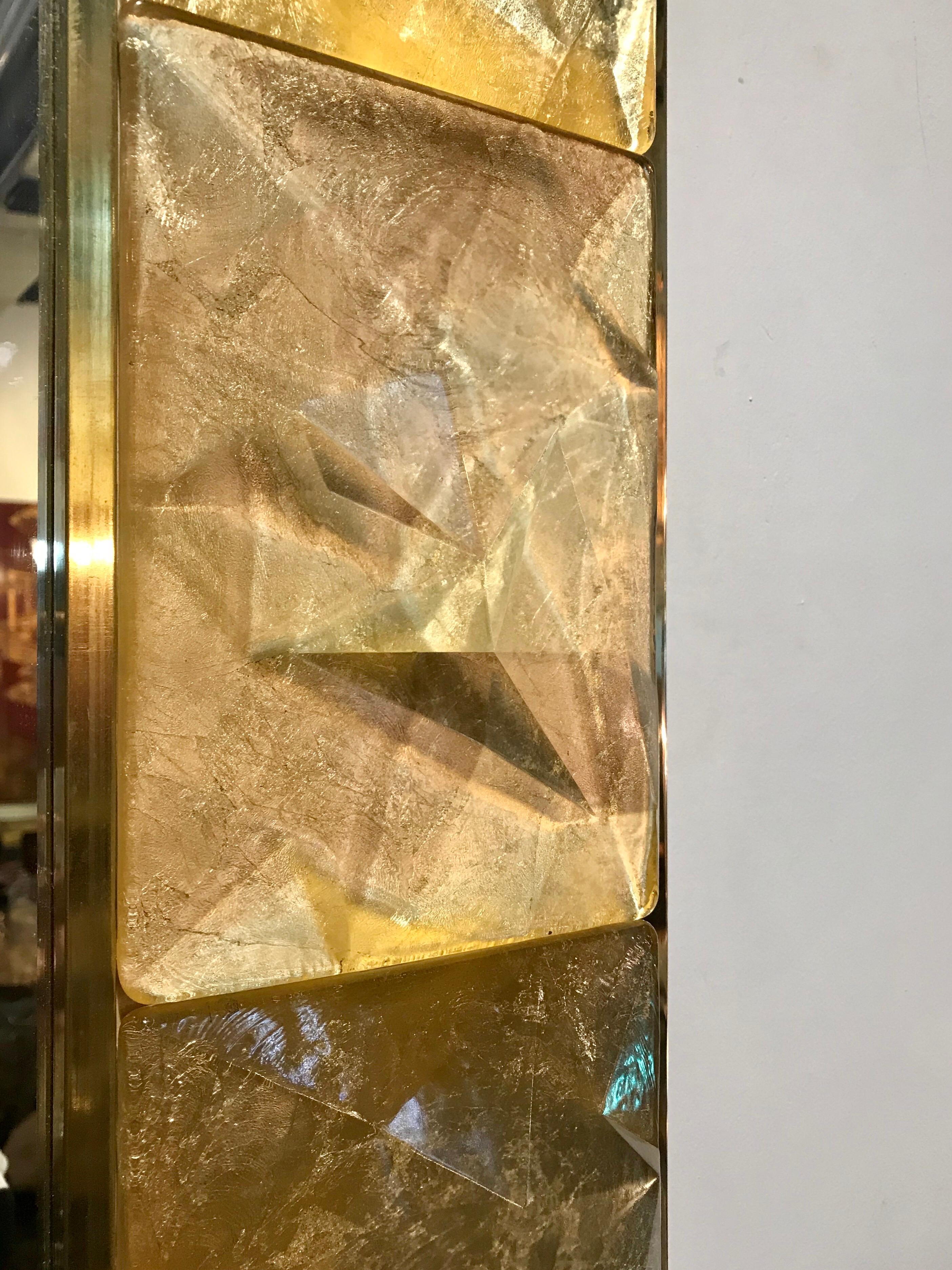 Mid-Century Modern Gorgeous Golden Murano Glass and Brass Mirror, Italy