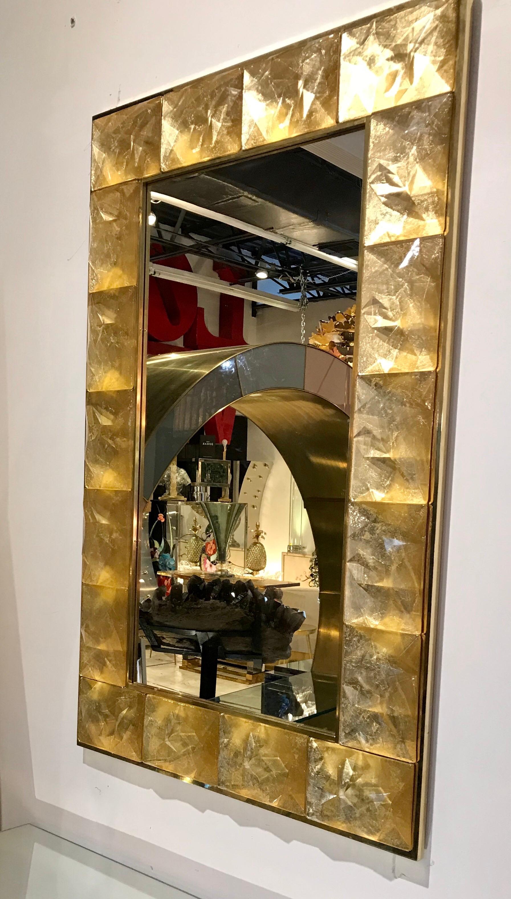 Gorgeous Golden Murano Glass and Brass Mirror, Italy 2