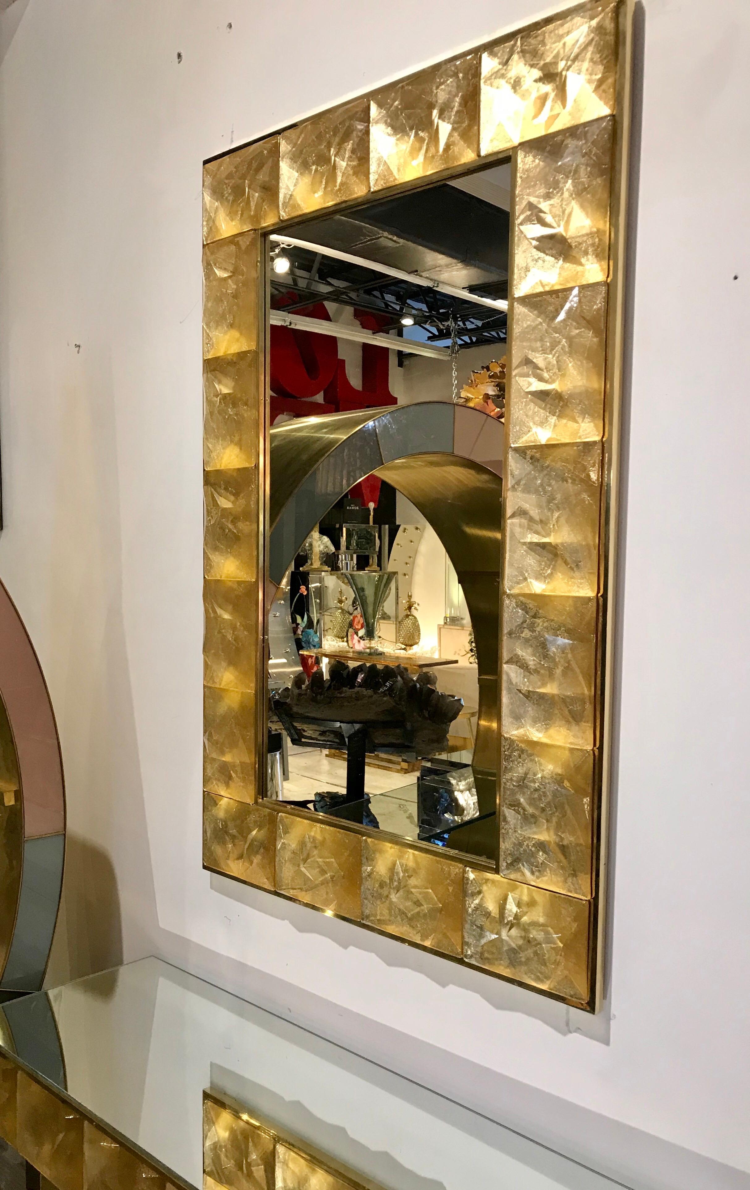 Gorgeous Golden Murano Glass and Brass Mirror, Italy 3