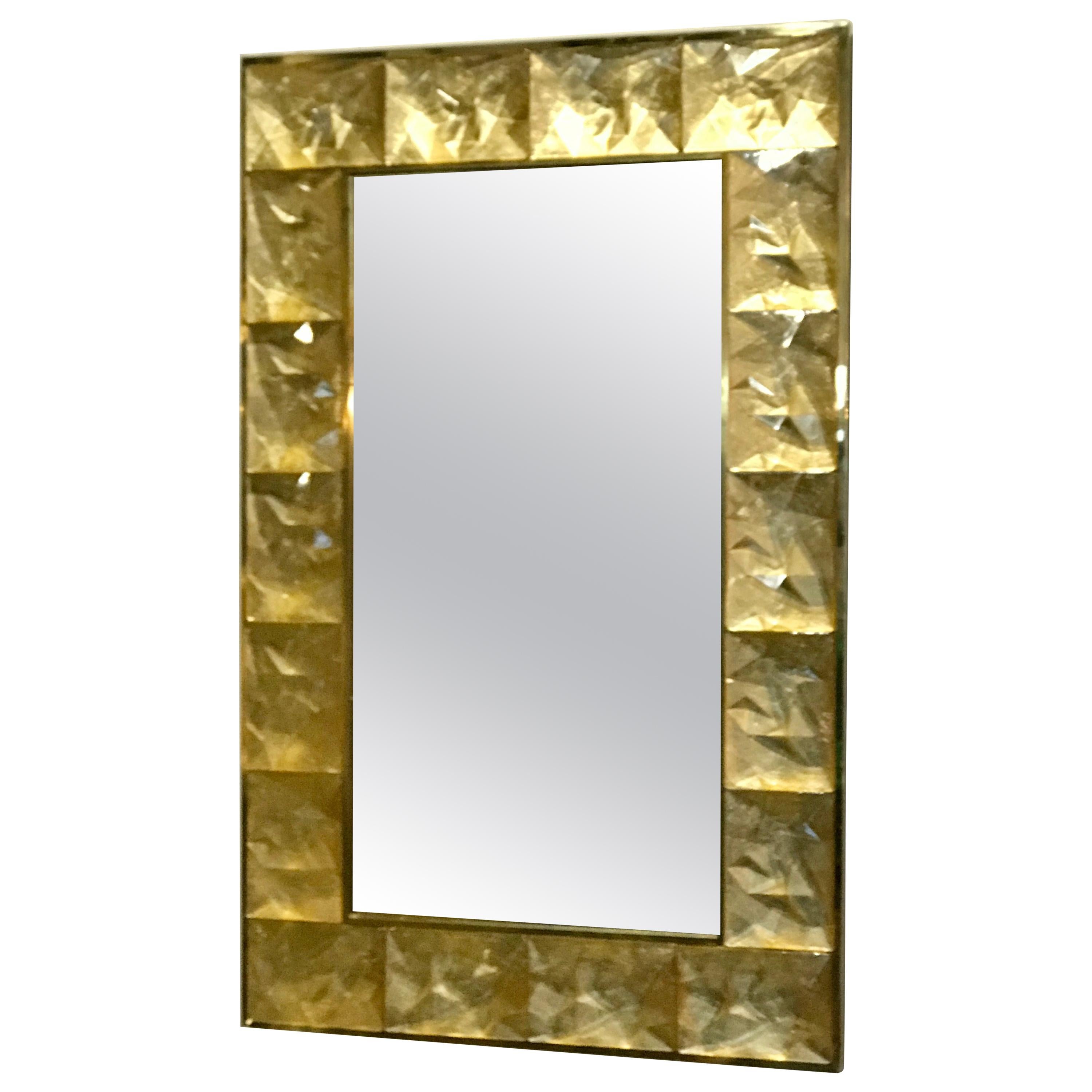 Gorgeous Golden Murano Glass and Brass Mirror, Italy