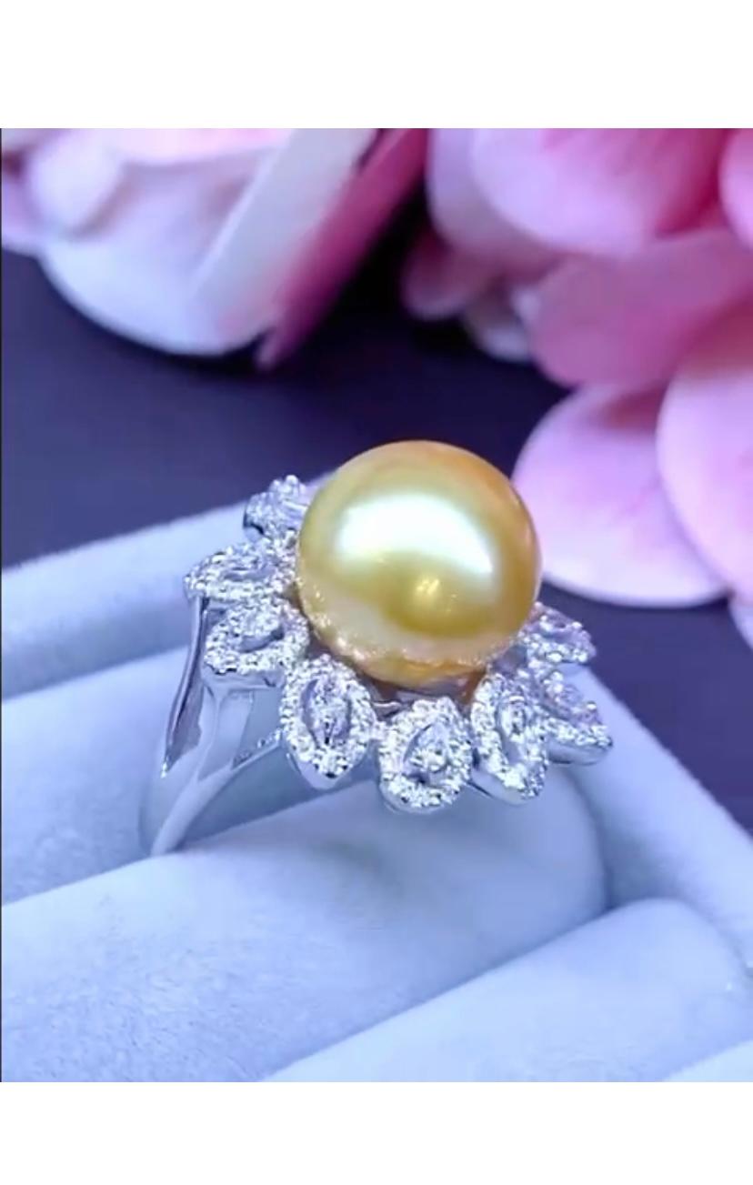 Round Cut GIT Certified Golden South Sea Pearl Ring For Sale