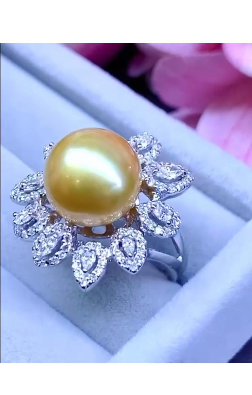 Round Cut GIT Certified Golden South Sea Pearl Ring For Sale