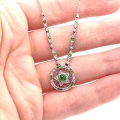 Gorgeous Green Garnet Diamond Platinum Necklace