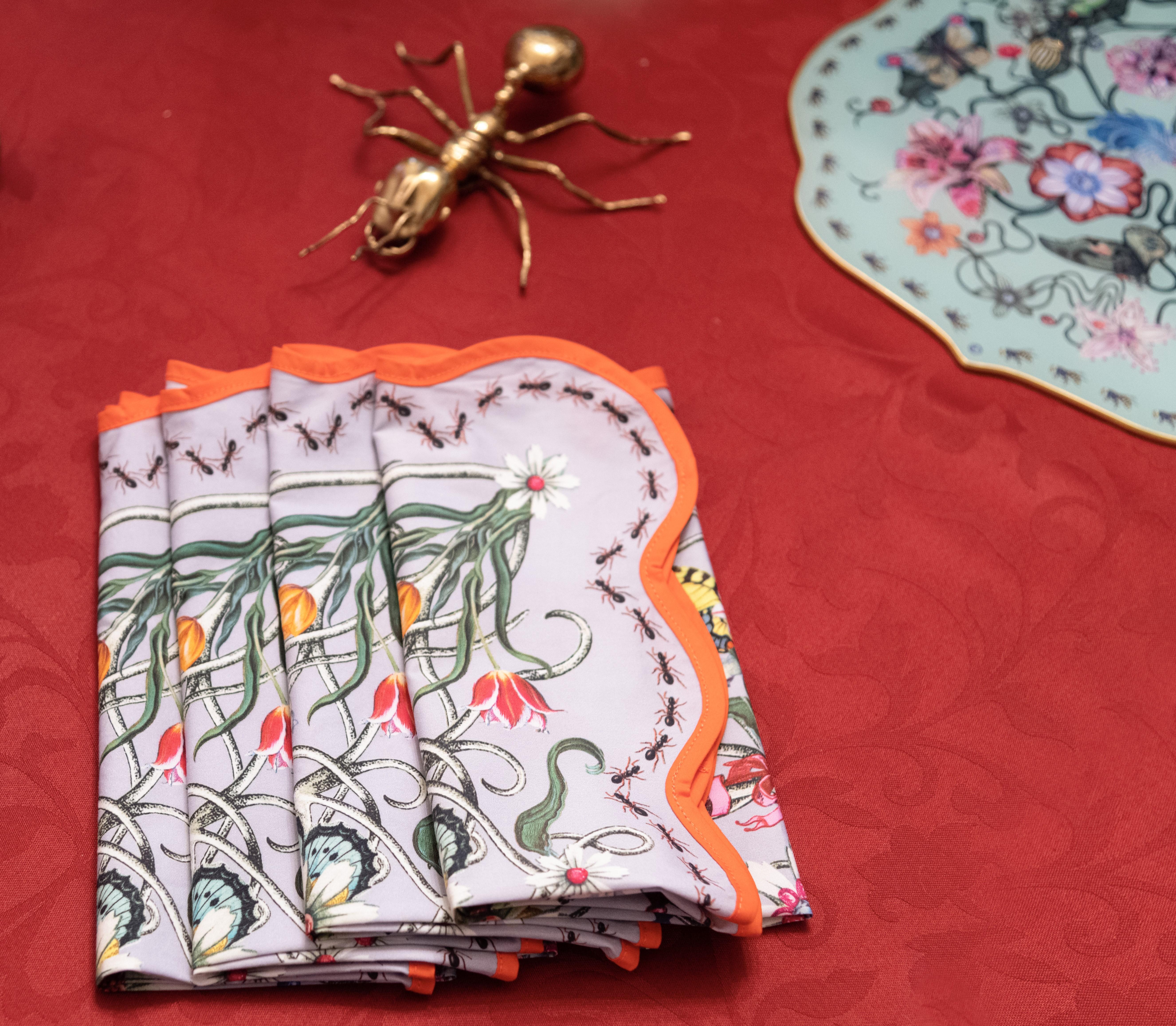 Hand-Crafted Gorgeous Grey Gardens Dinner Napkin Set of Four For Sale