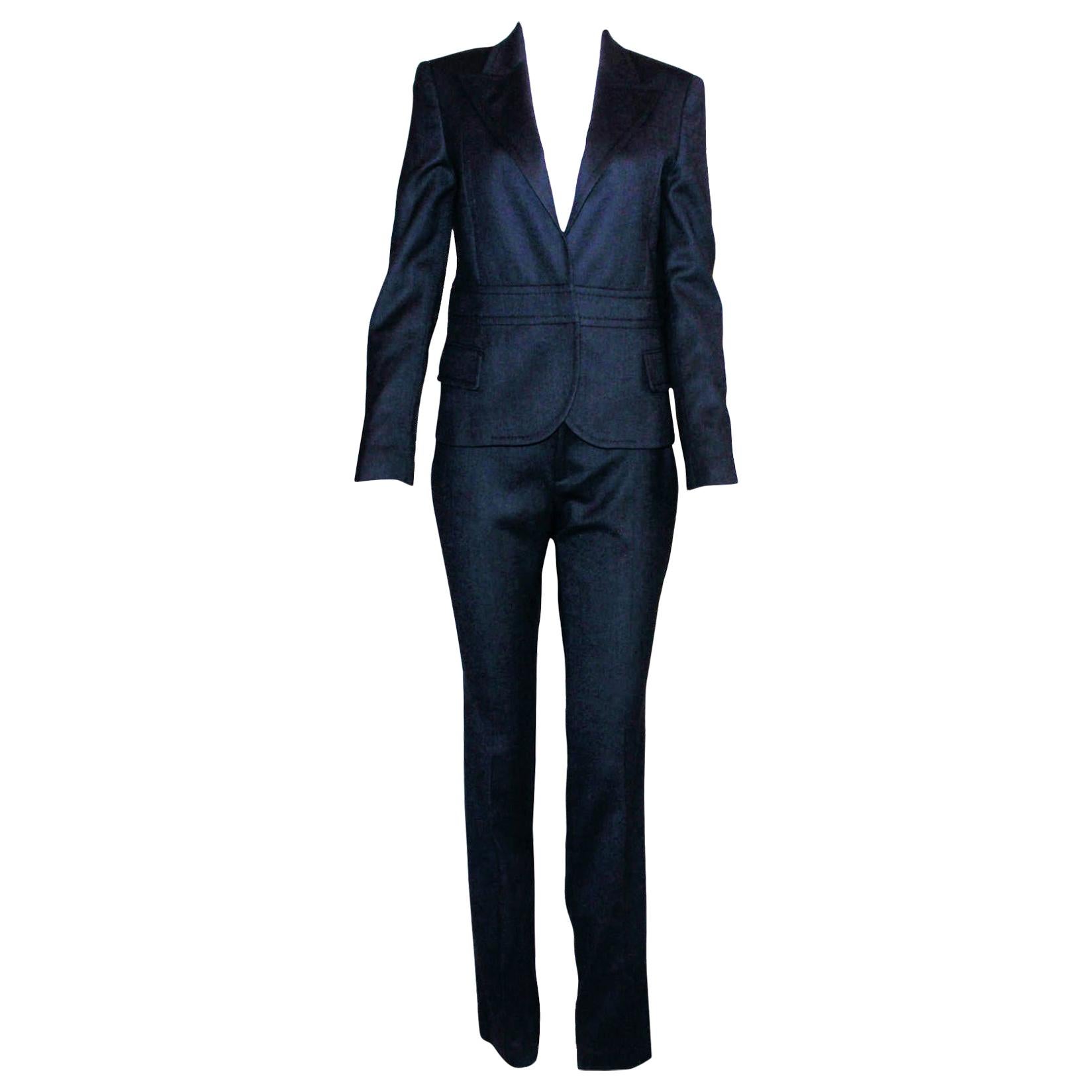 Gorgeous Gucci by Tom Ford Tailored Pant Suit with Leather Detail Trimming