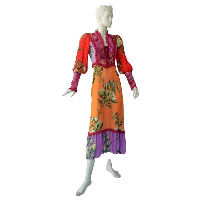 gucci boho dress Gorgeous Gucci Eye Catching Floral Boho Chic Dress at 1stDibs