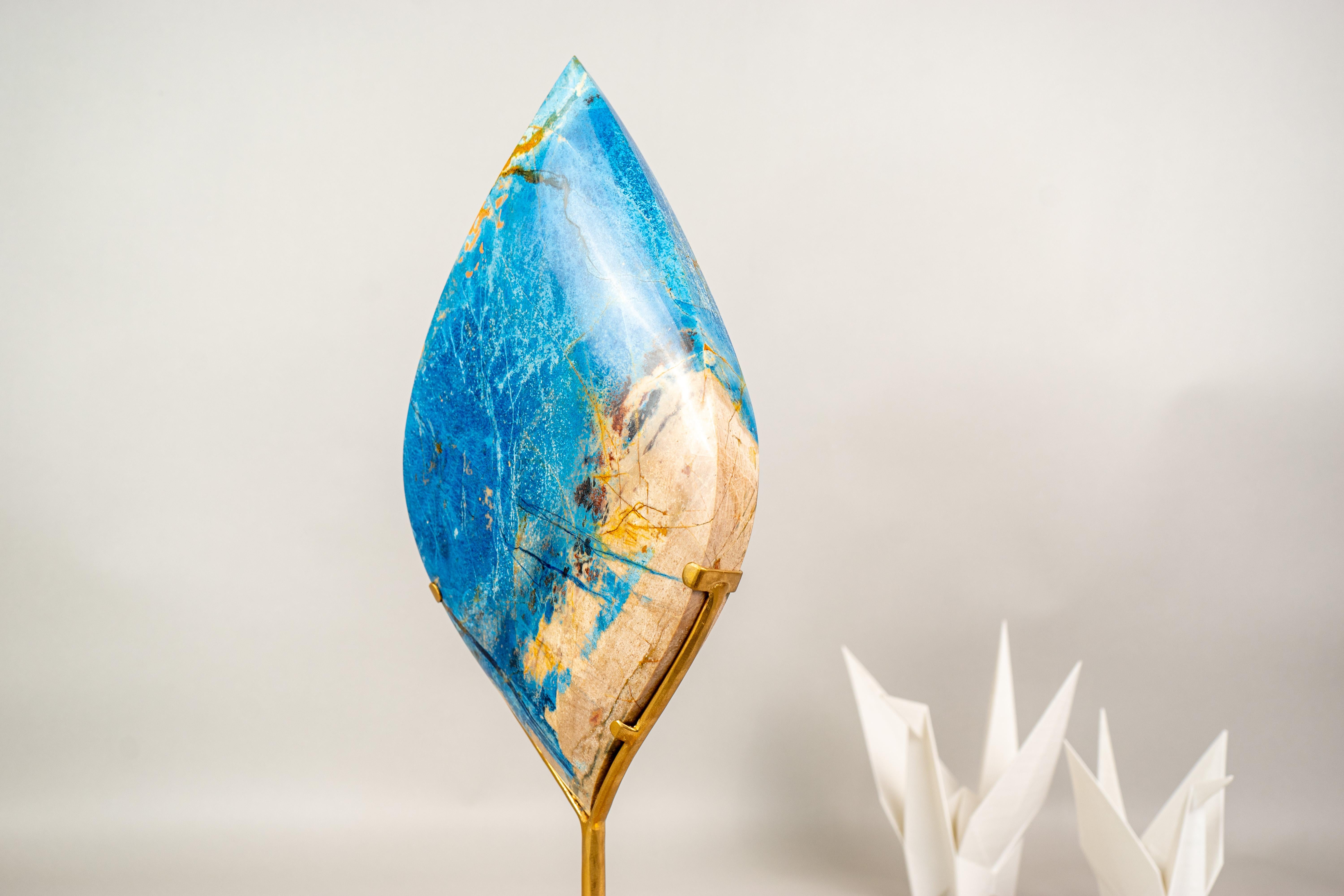 Brazilian Gorgeous Hand-Carved Blue Rhodonite Flame from Bahia, Brazil For Sale