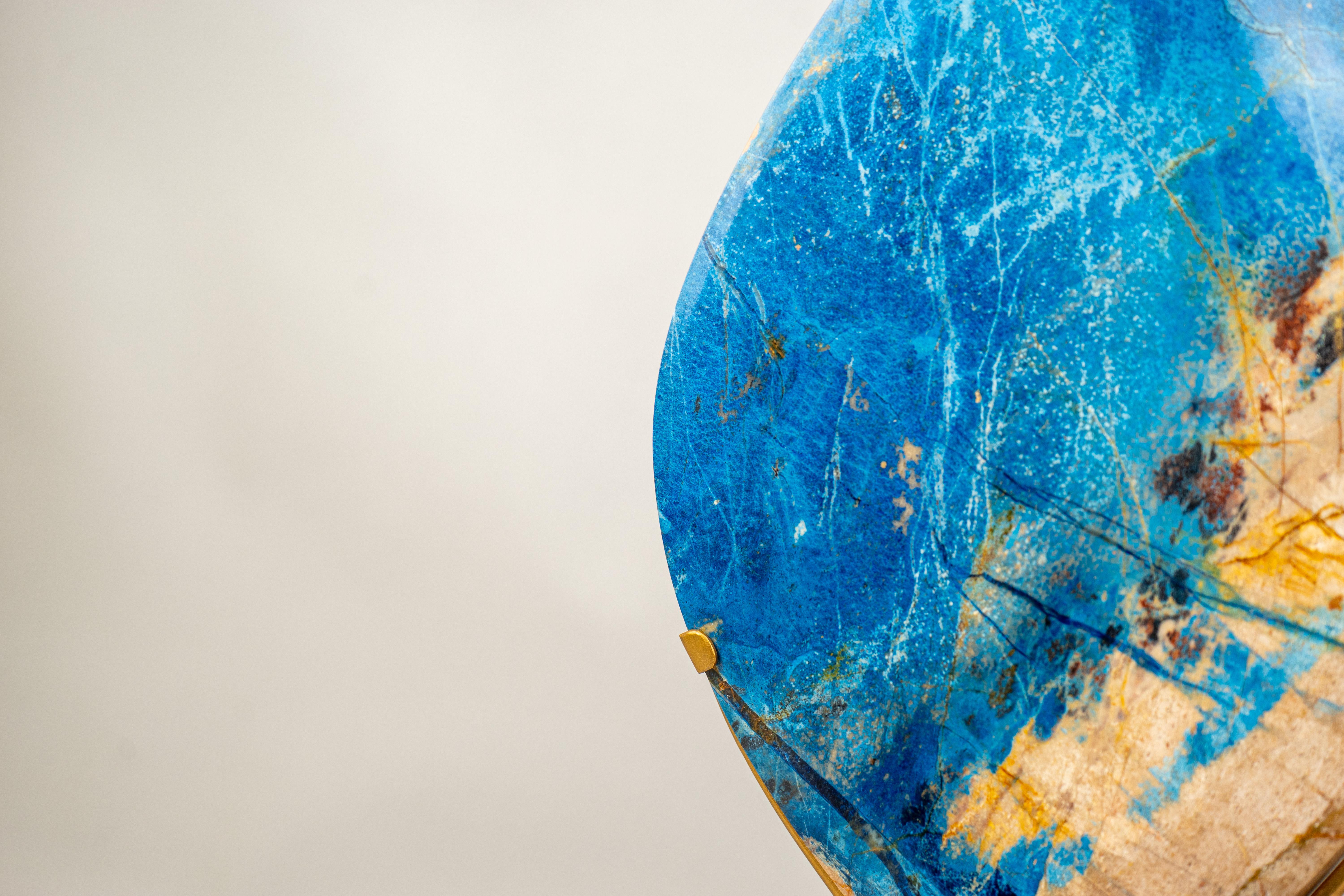 Contemporary Gorgeous Hand-Carved Blue Rhodonite Flame from Bahia, Brazil For Sale