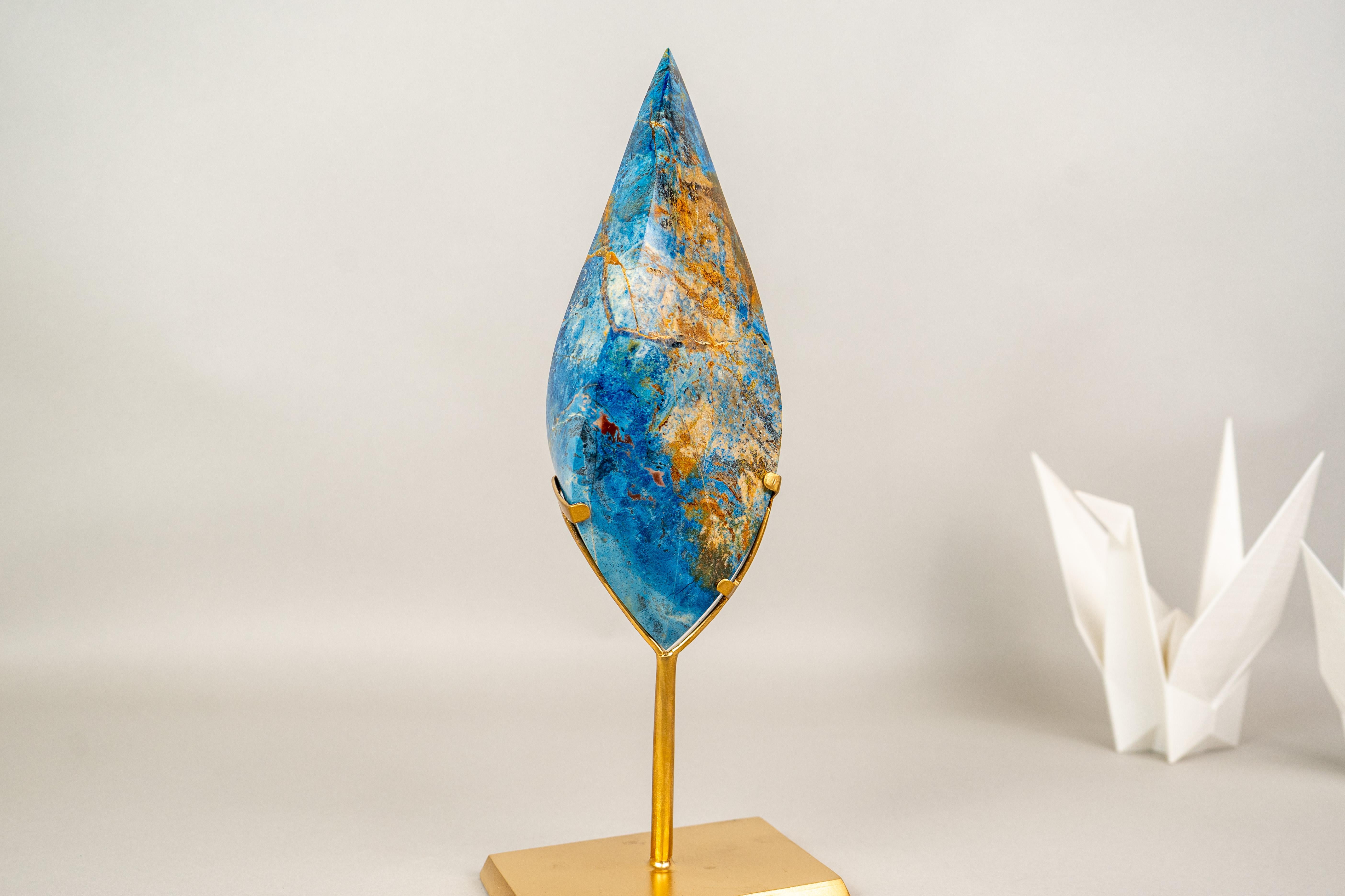 Brazilian Gorgeous Hand-Carved Royal Blue Crystal Flame For Sale