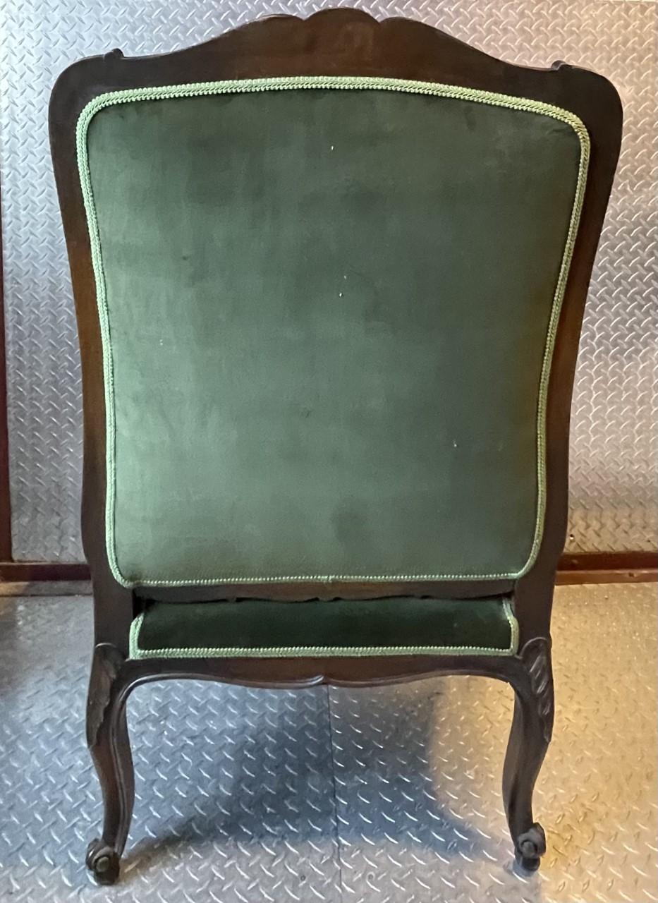 Fully restored and refurbished Luis XV arm chair in custom leather  In Good Condition For Sale In Bronx, NY