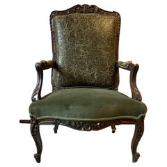 Vintage Fully restored and refurbished Luis XV arm chair in custom leather 