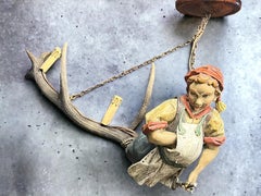 Gorgeous Hand Carved Wooden Lustermannchen Butler Sculpture Chandelier Austria