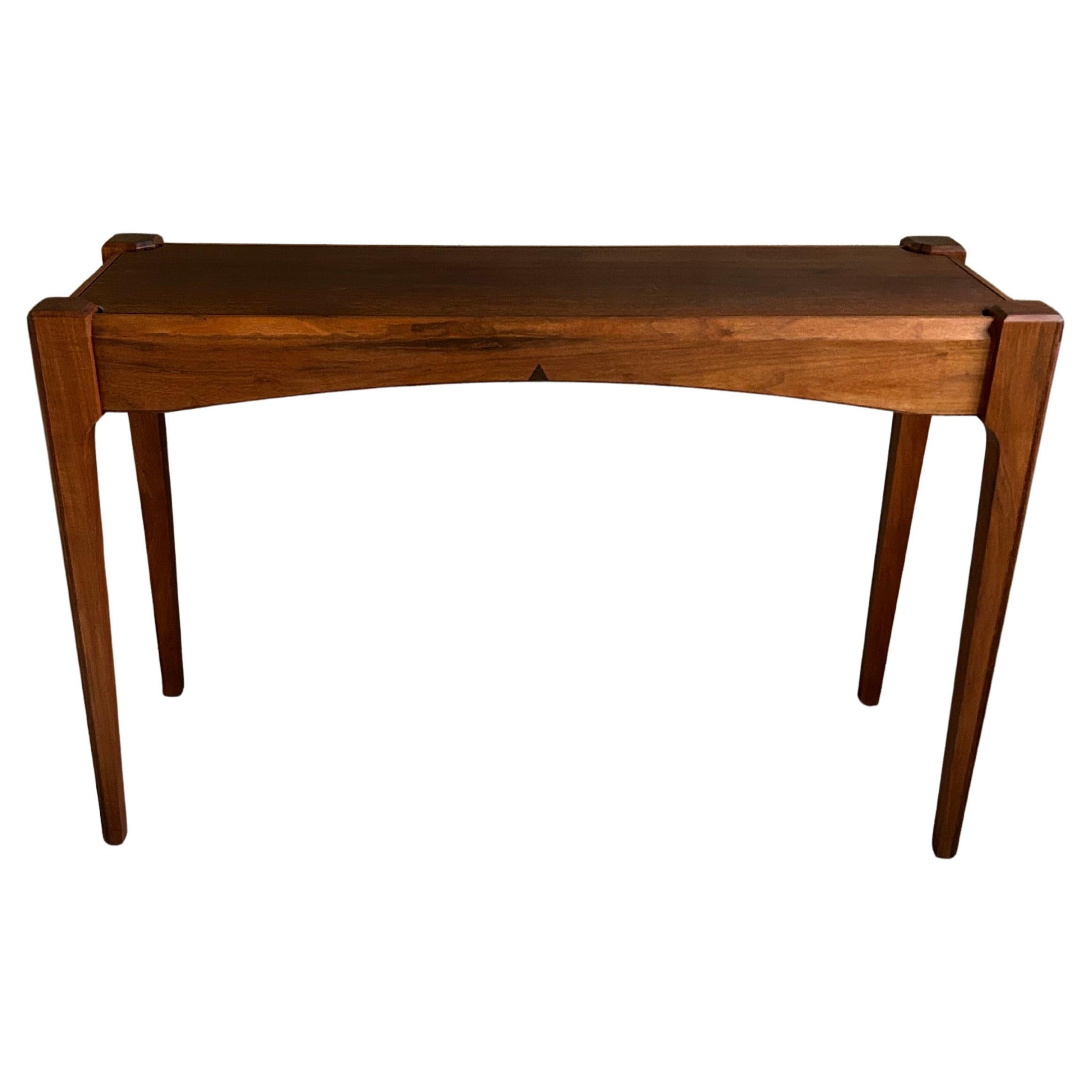 Gorgeous Hand Crafted Fine Figured Black Walnut and Purple Heart Wood Console For Sale