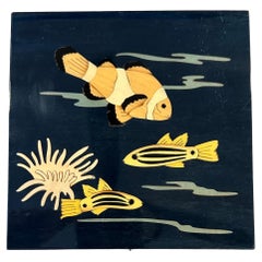 Gorgeous Hand-Made Inlaid Sea Motif Lacquered Jewelry Box by Ercalano of Italy