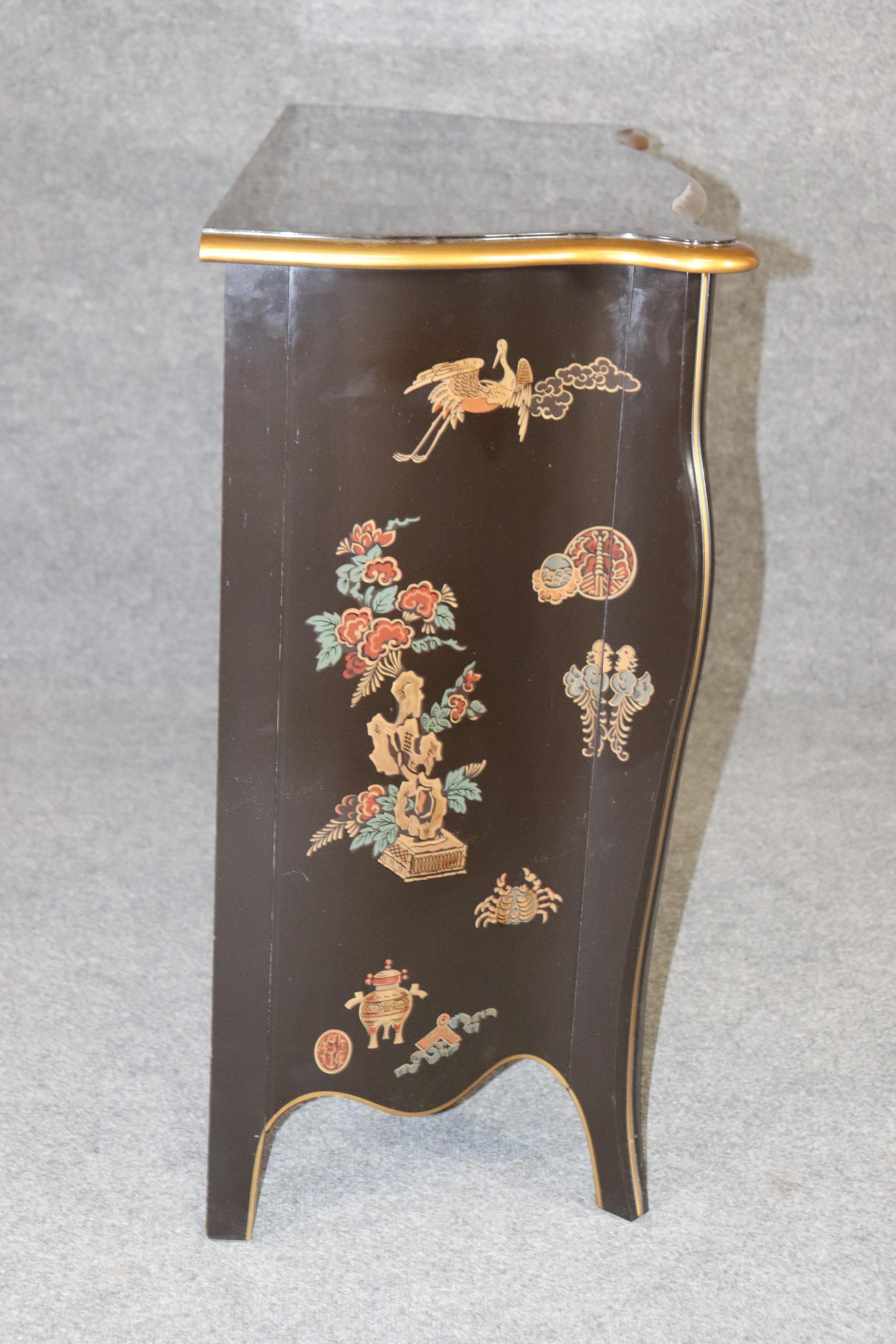 Gorgeous Hand-Paint Decorated Chinoiserie Lacquered Commode by Drexel circa 1990 1