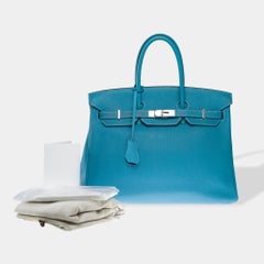 Gorgeous Hermès Birkin 35 handbag in Blue Jean Togo Calf leather, PHW