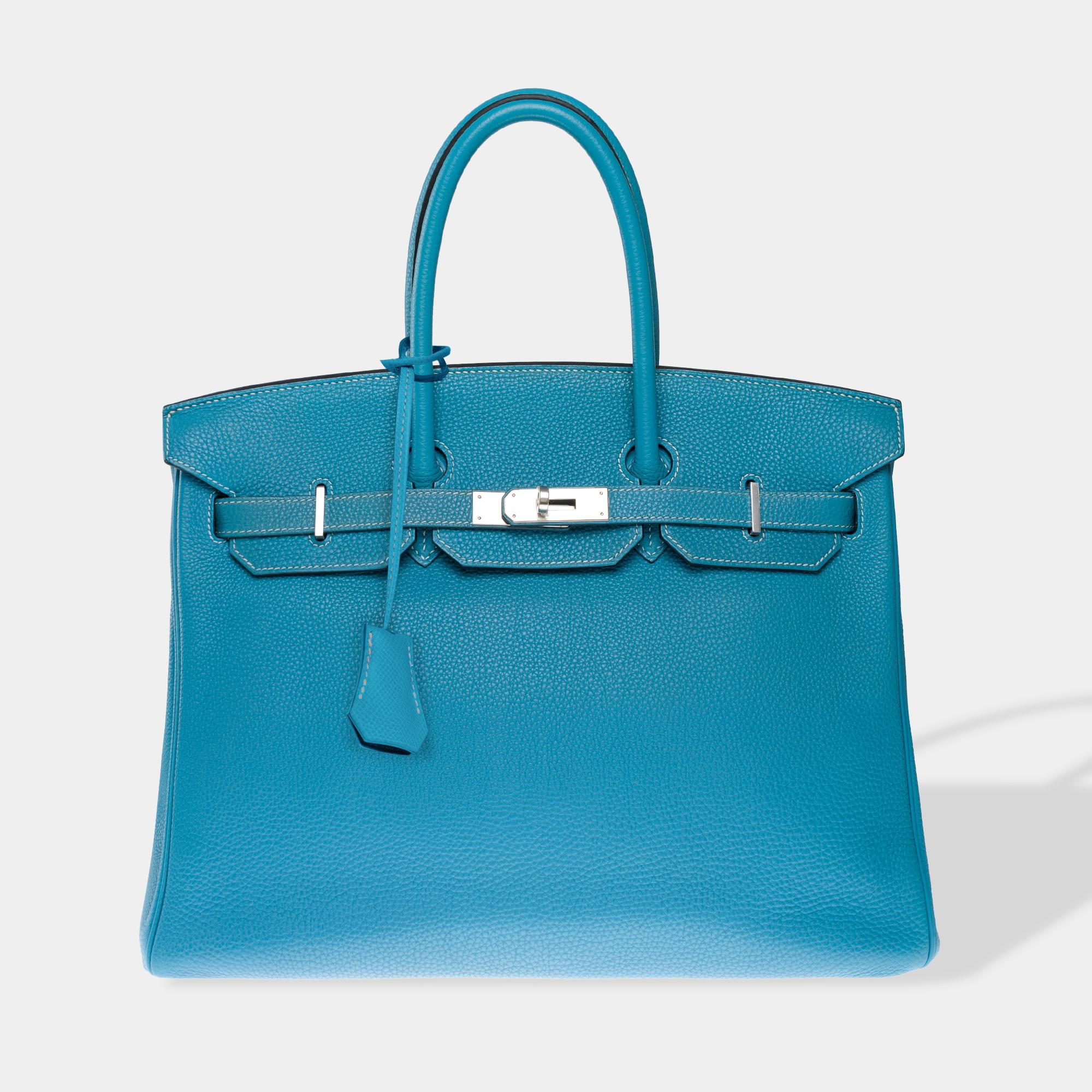 Gorgeous Hermès Birkin 35 handbag in Blue Jean Togo Calf leather, PHW In Excellent Condition For Sale In Paris, IDF