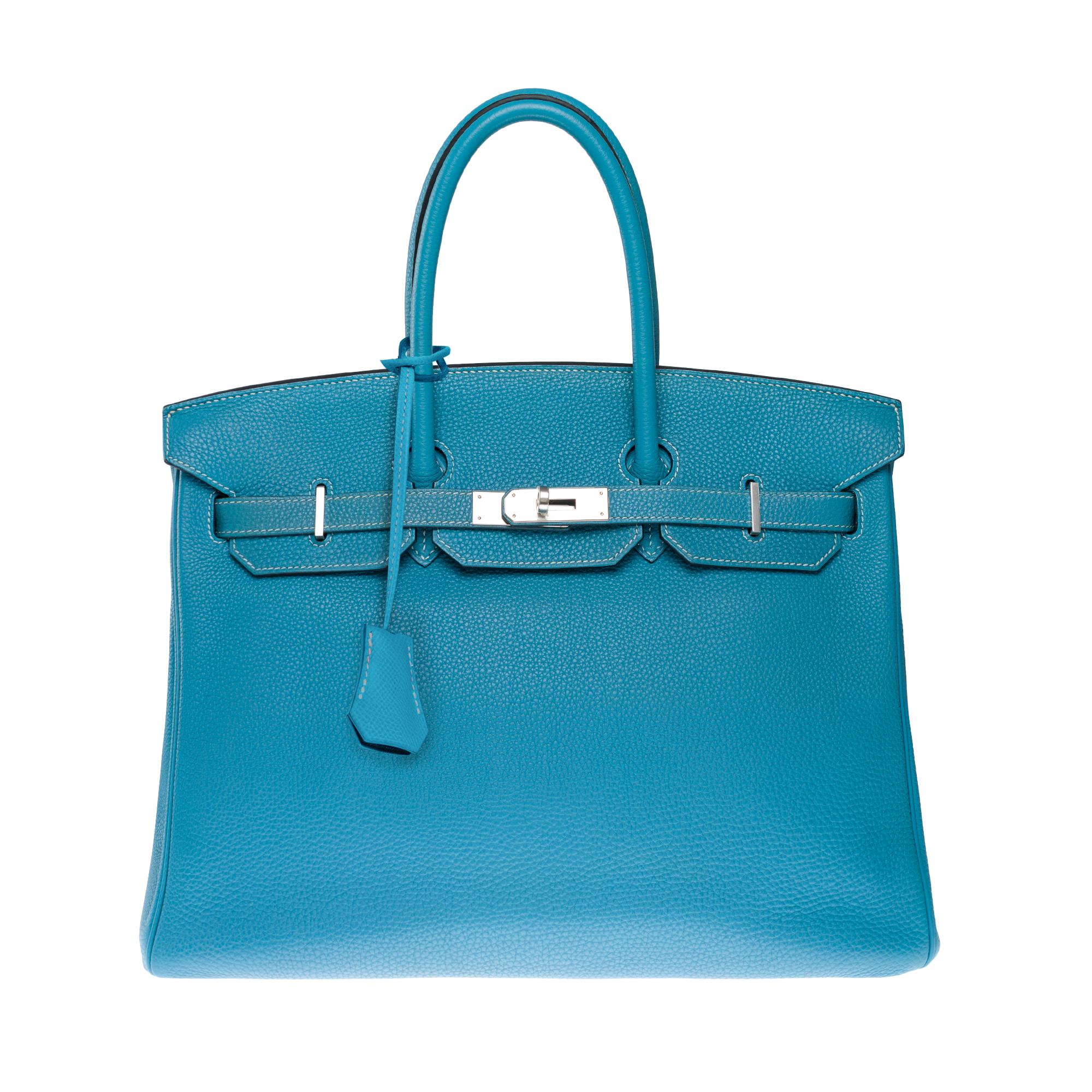 Women's or Men's Gorgeous Hermès Birkin 35 handbag in Blue Jean Togo Calf leather, PHW For Sale