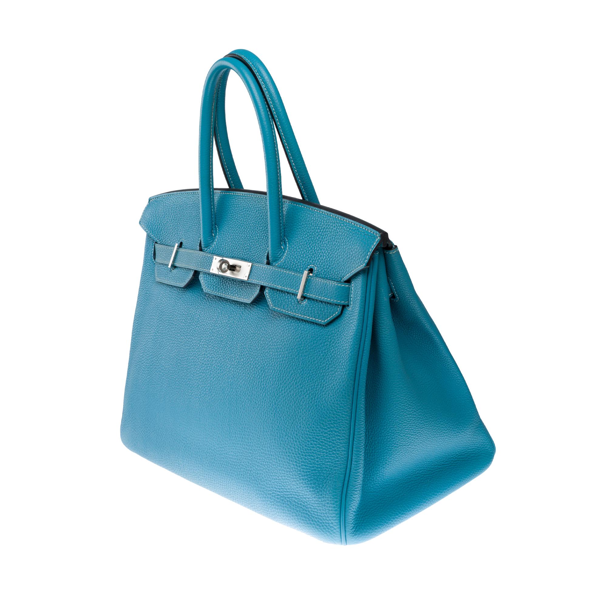 Gorgeous Hermès Birkin 35 handbag in Blue Jean Togo Calf leather, PHW For Sale 2