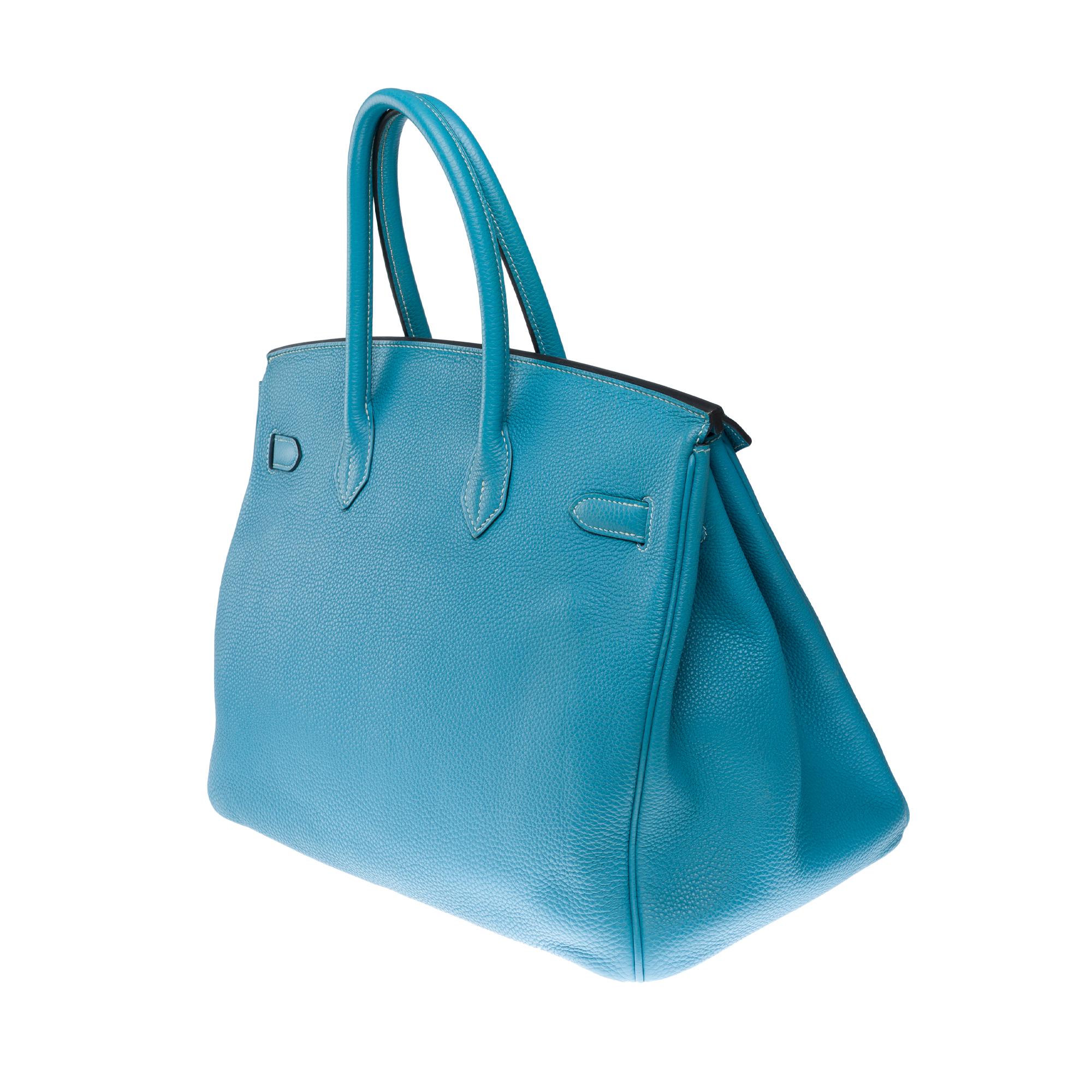 Gorgeous Hermès Birkin 35 handbag in Blue Jean Togo Calf leather, PHW For Sale 3