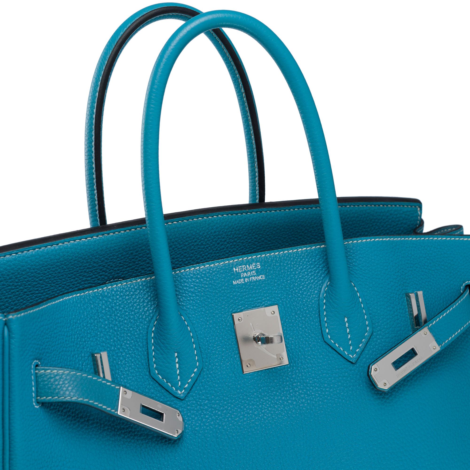 Gorgeous Hermès Birkin 35 handbag in Blue Jean Togo Calf leather, PHW For Sale 4