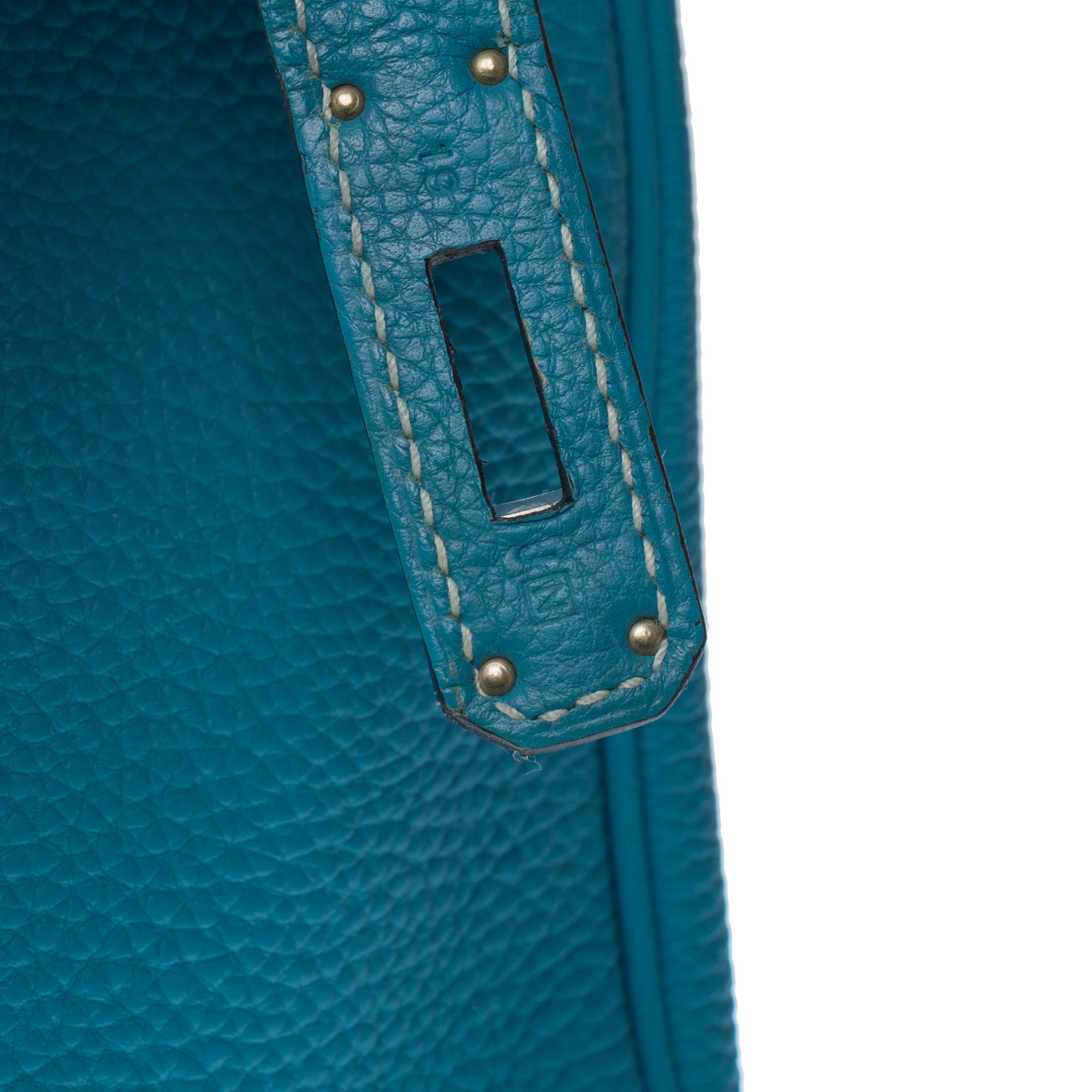 Gorgeous Hermès Birkin 35 handbag in Blue Jean Togo Calf leather, PHW For Sale 5