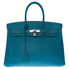 Gorgeous Hermès Birkin 35 handbag in blue jeans Togo leather, SHW 