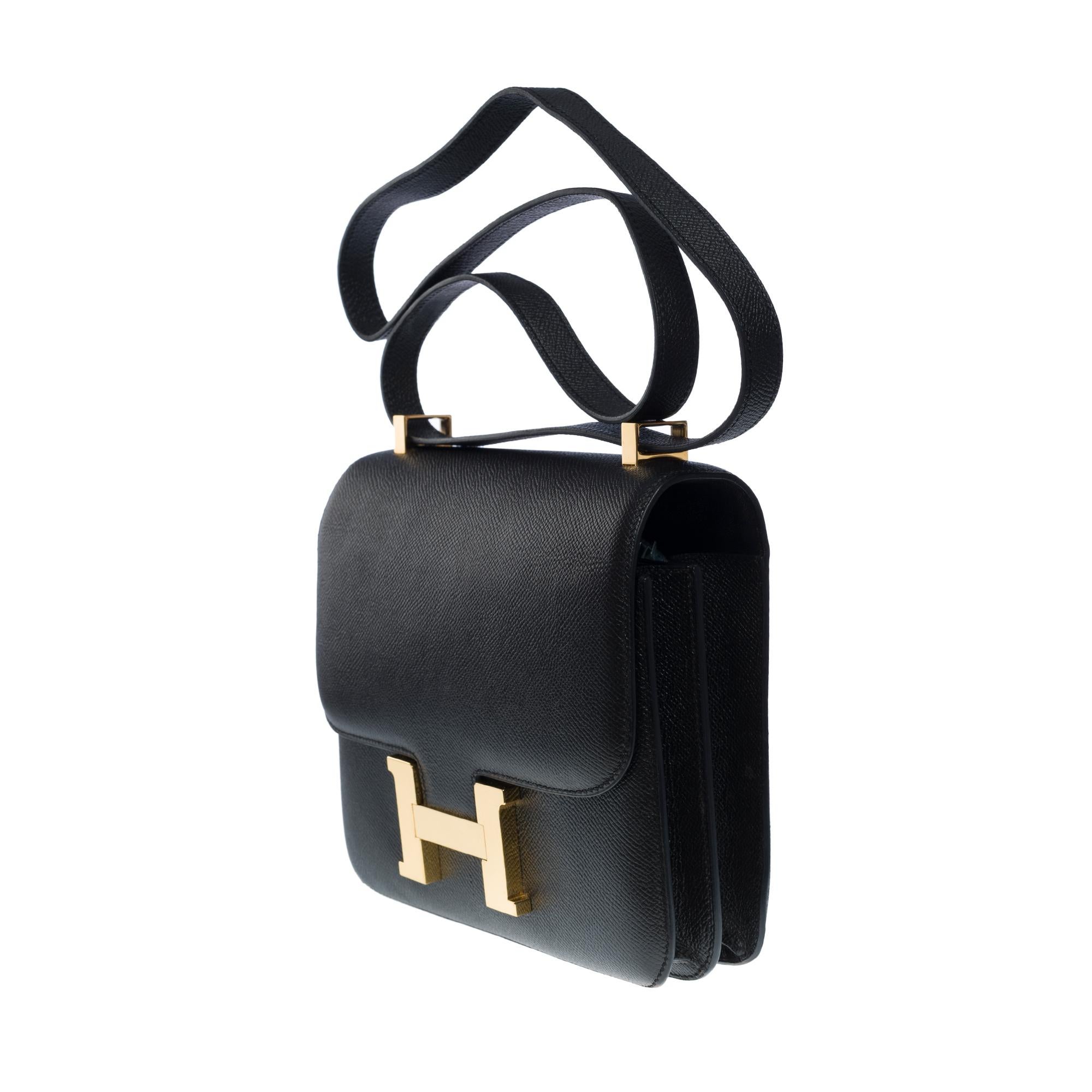 Women's Gorgeous Hermès Constance shoulder bag in black epsom leather , GHW