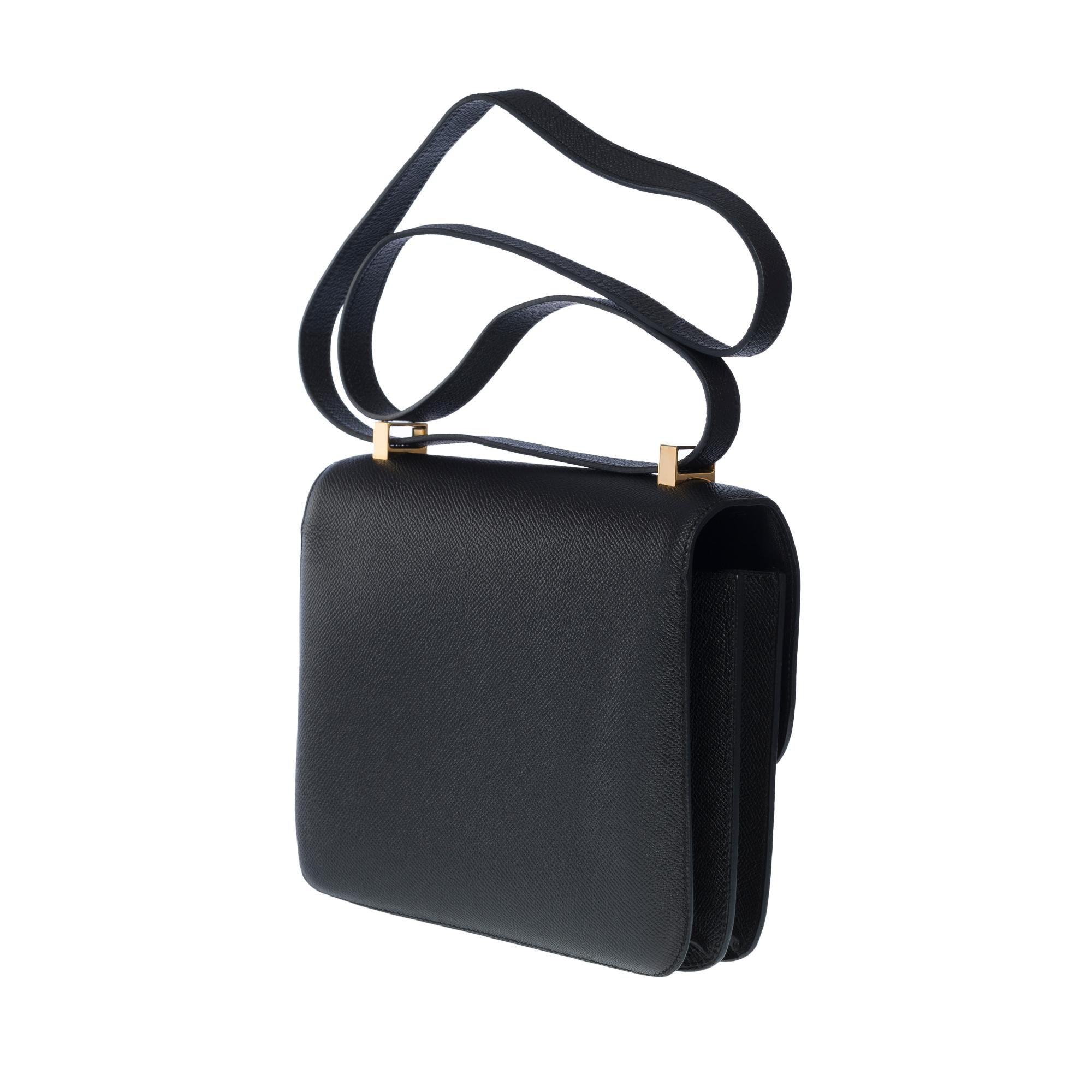 Gorgeous Hermès Constance shoulder bag in black epsom leather , GHW 1