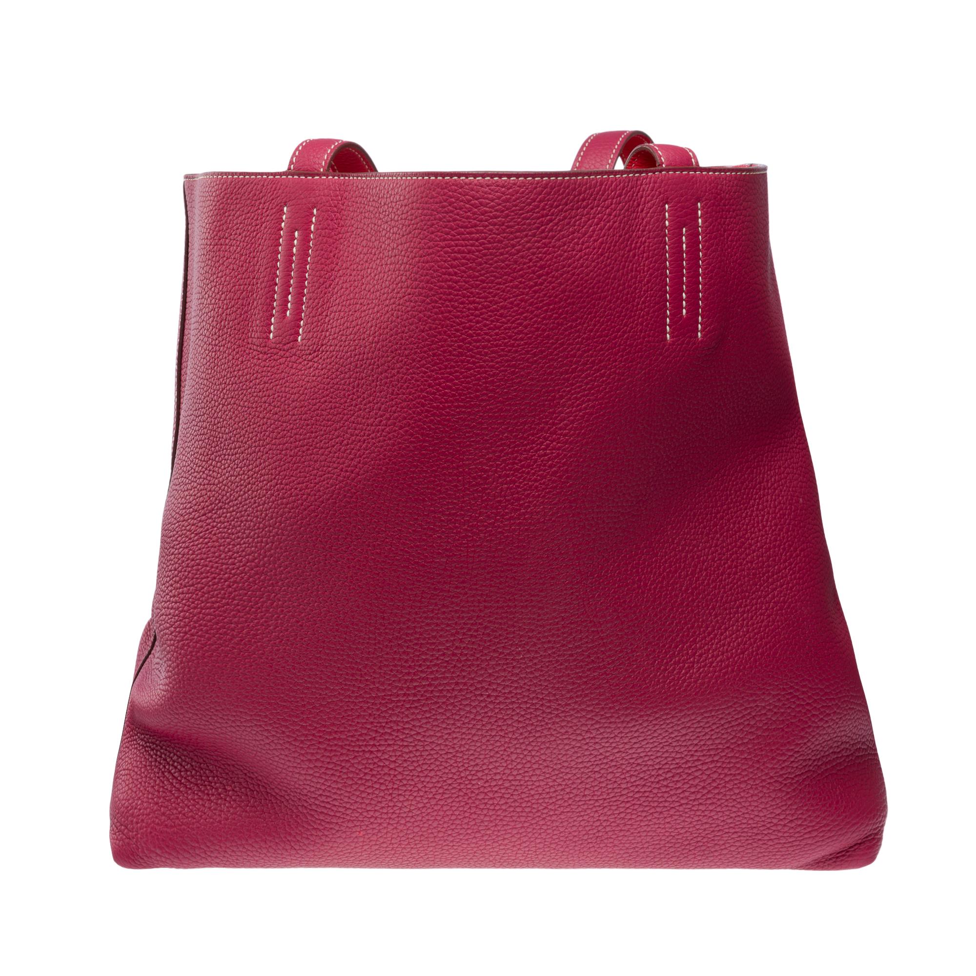 Gorgeous Hermès Double Sens Tote bag in Red and Pink Taurillon Clemence leather For Sale 1