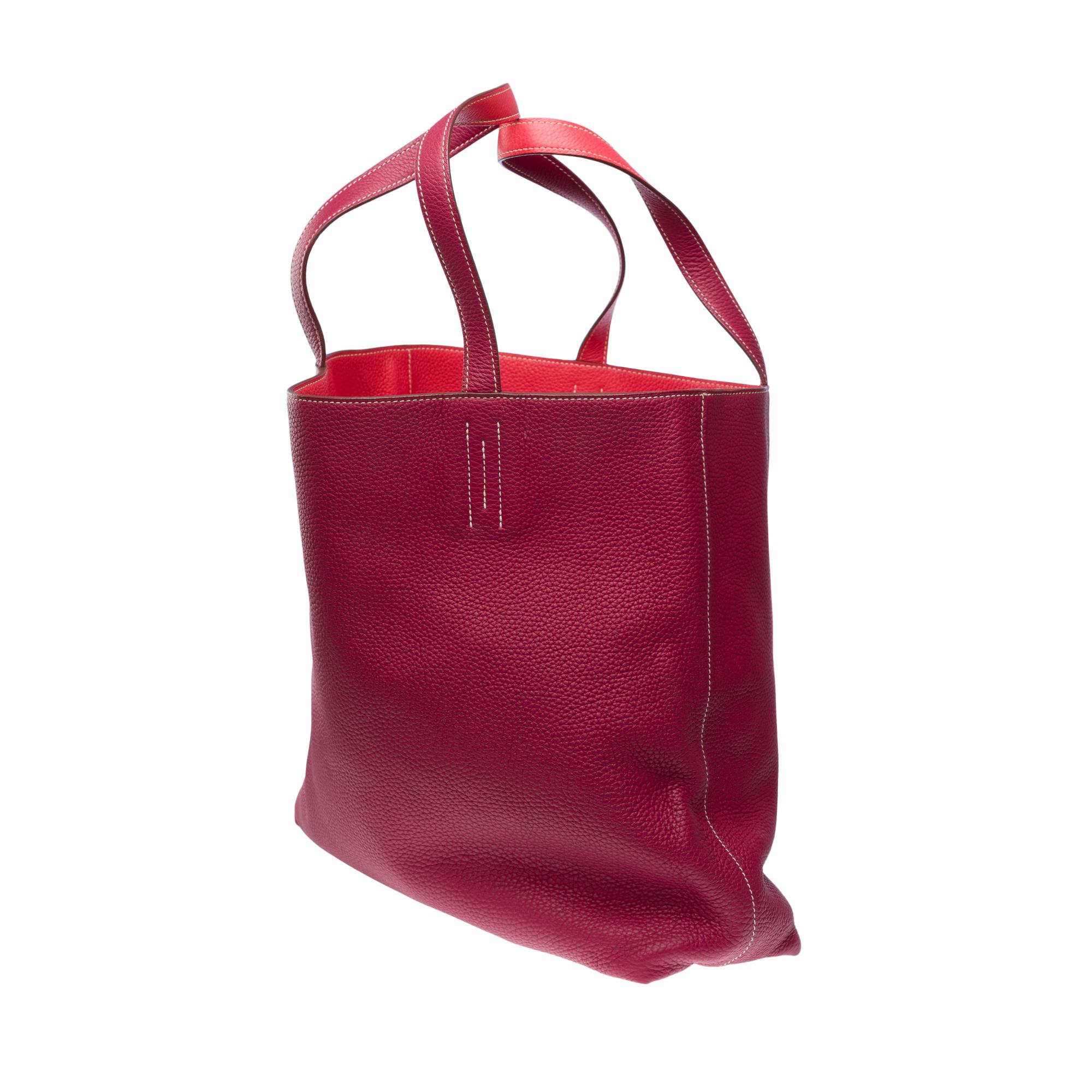 Gorgeous Hermès Double Sens Tote bag in Red and Pink Taurillon Clemence leather For Sale 2