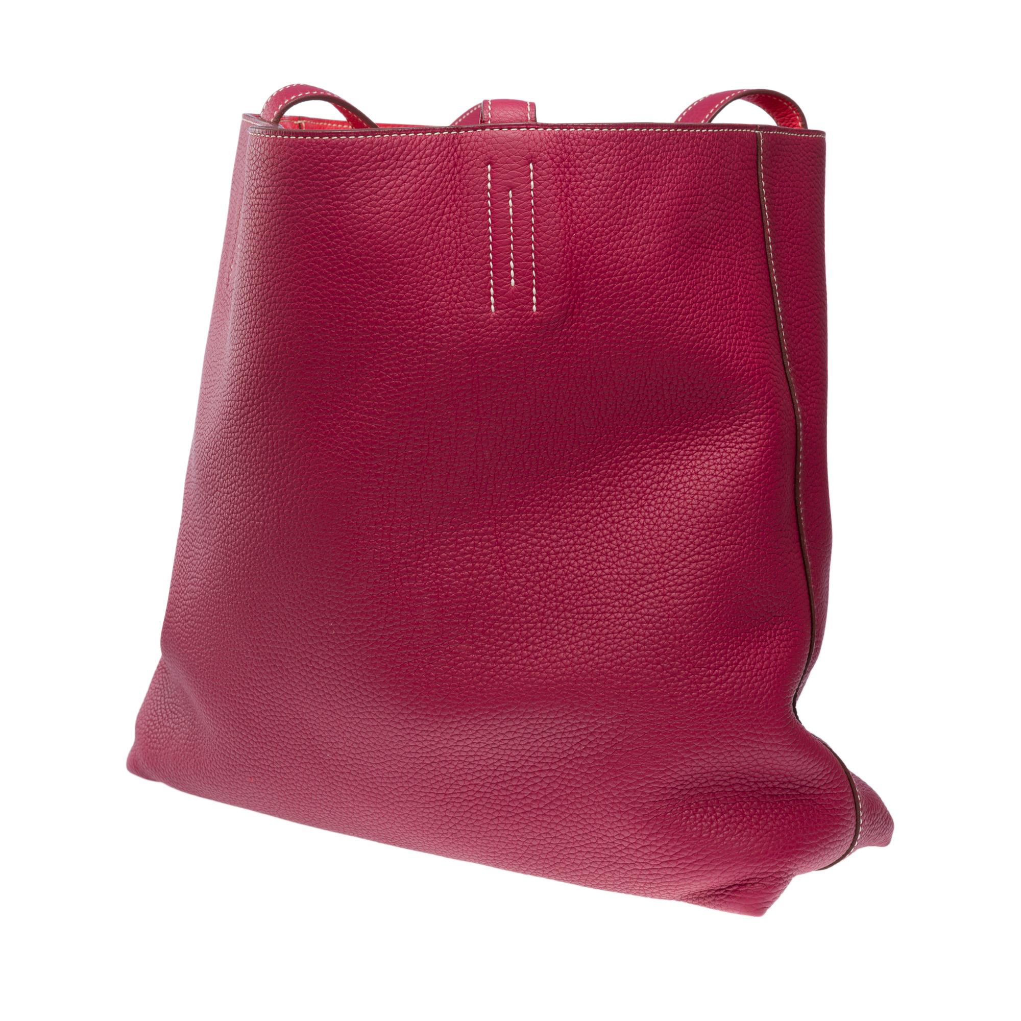 Gorgeous Hermès Double Sens Tote bag in Red and Pink Taurillon Clemence leather For Sale 3