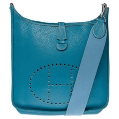Gorgeous Hermès Evelyne 29  shoulder bag in blue jeans Taurillon leather, SHW