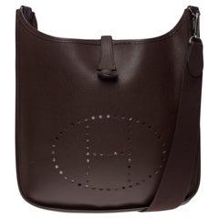 Gorgeous Hermès Evelyne 29  shoulder bag in Brown Epsom leather, SHW