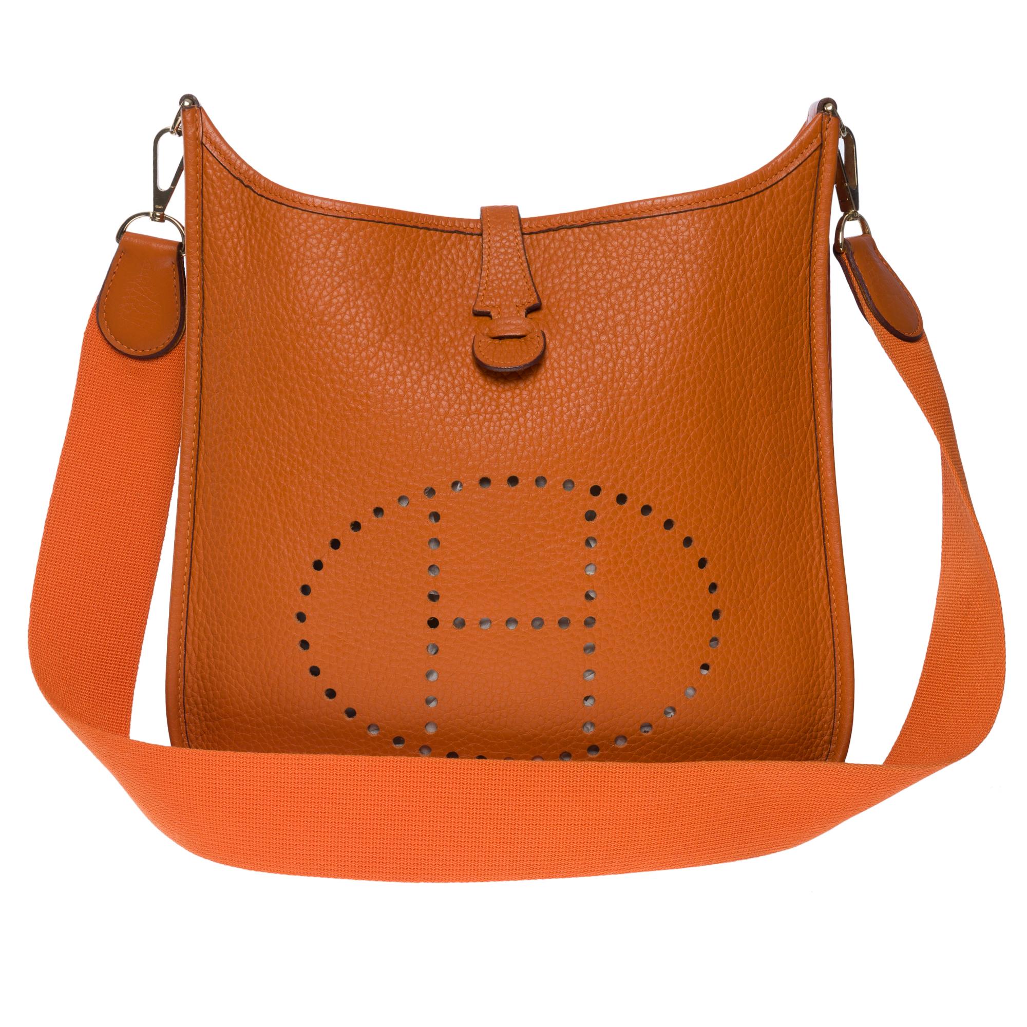 Gorgeous Hermès Evelyne 29  shoulder bag in Orange Taurillon leather, GHW 3