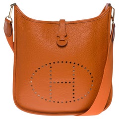 Magnifique Hermès Evelyne 29  Sac à bandoulière en cuir Taurillon orange, GHW