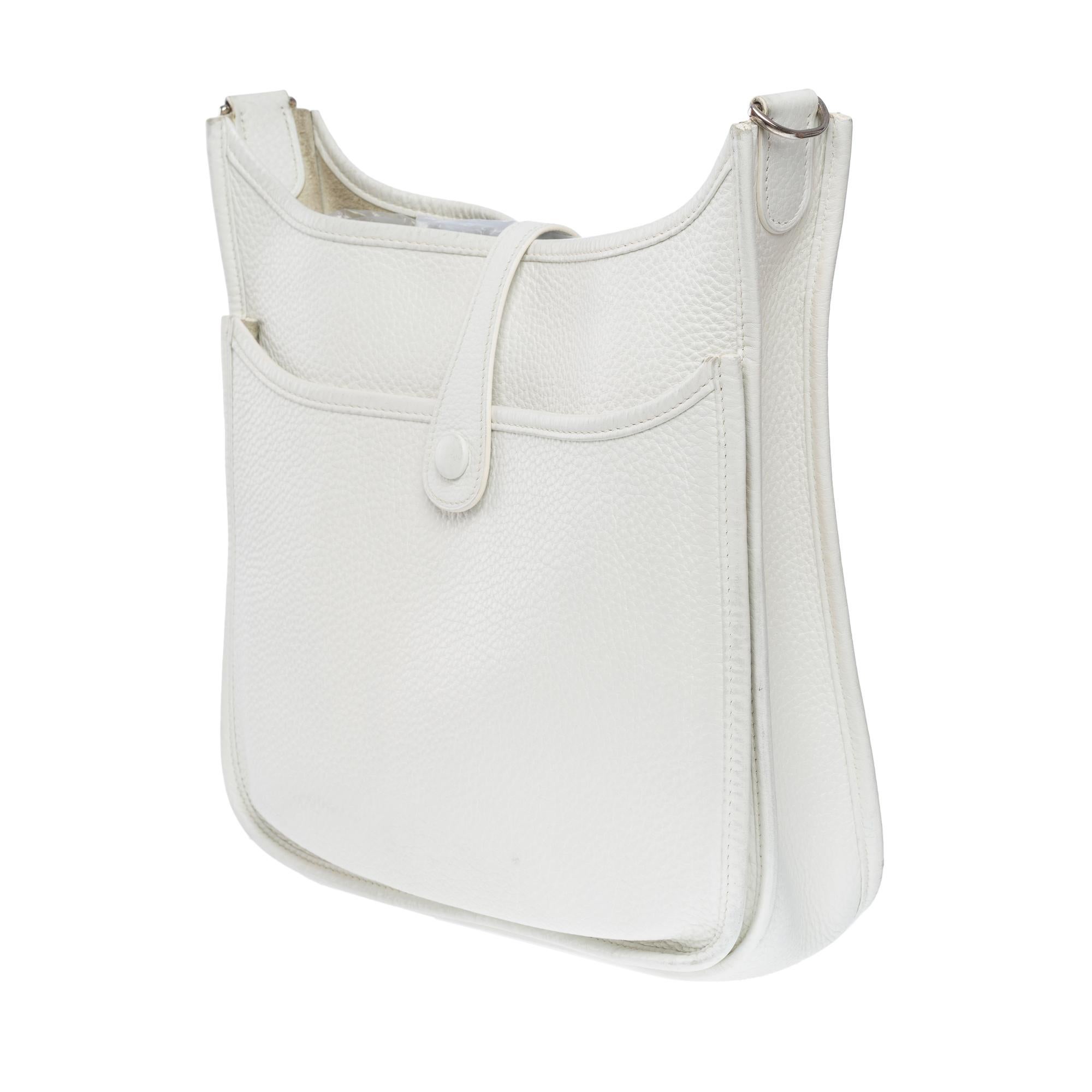 Gorgeous Hermès Evelyne 29  shoulder bag in White Taurillon leather, SHW 1