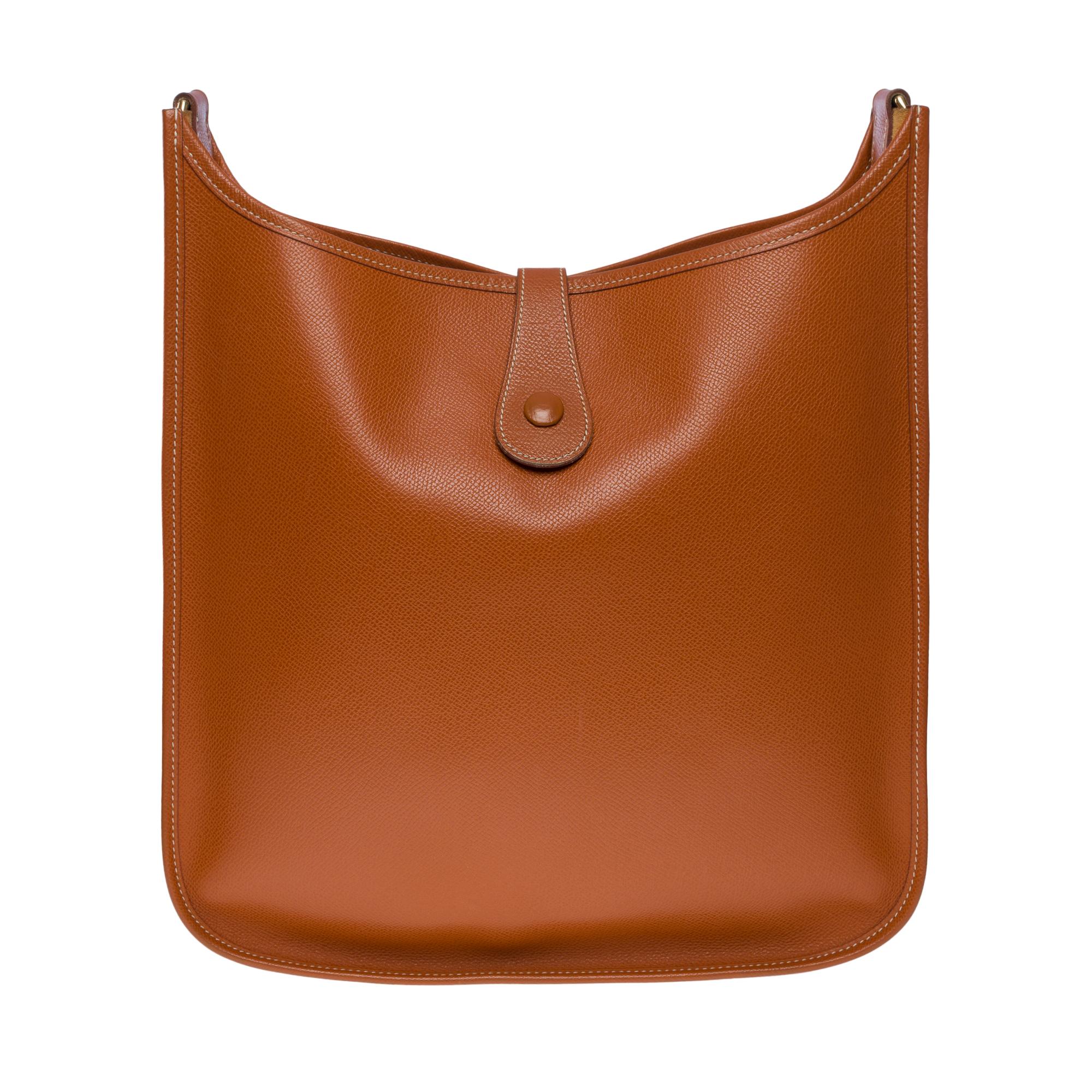 Gorgeous Hermès Evelyne 33 (GM)  shoulder bag in Camel Epsom leather, GHW In Excellent Condition In Paris, IDF