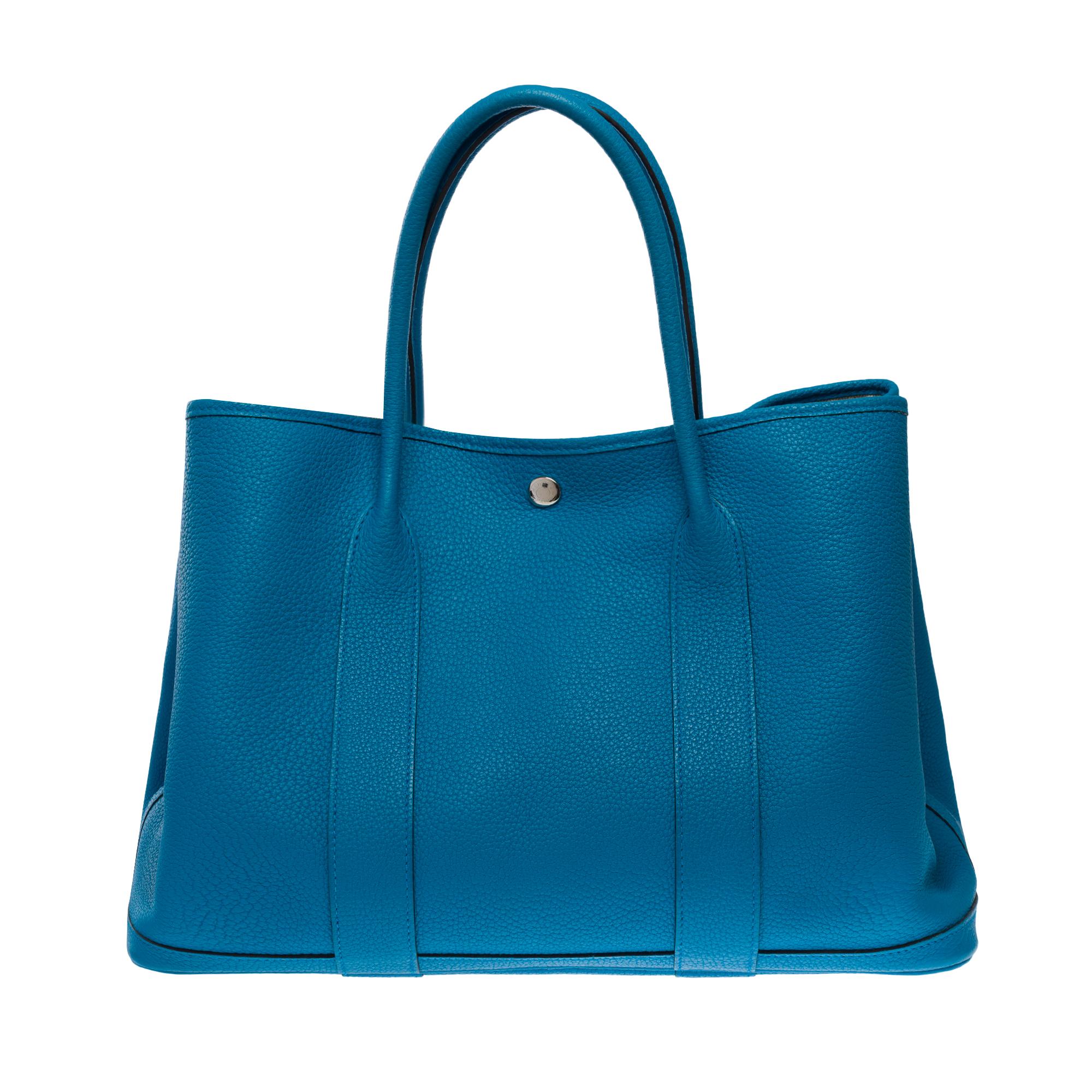 Gorgeous Hermès Garden Party 36 Tote bag in Blue Zanzibar Negonda leather, SHW In Good Condition In Paris, IDF