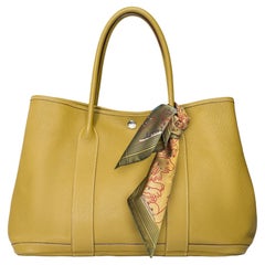 Superbe sac fourre-tout Hermès Garden Party 36 en cuir Cardamome Negonda vert, SHW