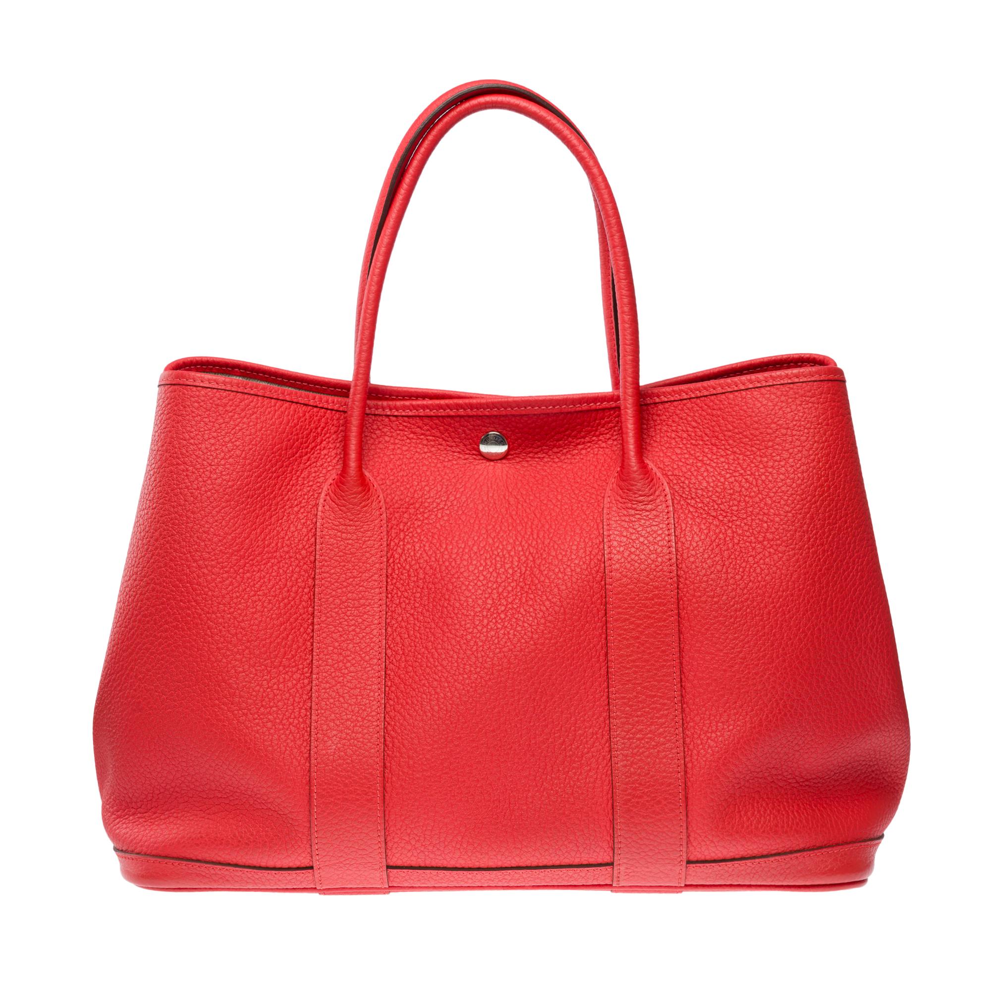 Gorgeous Hermès Garden Party 36 Tote bag in Orange Poppy Negonda leather, SHW In Good Condition In Paris, IDF