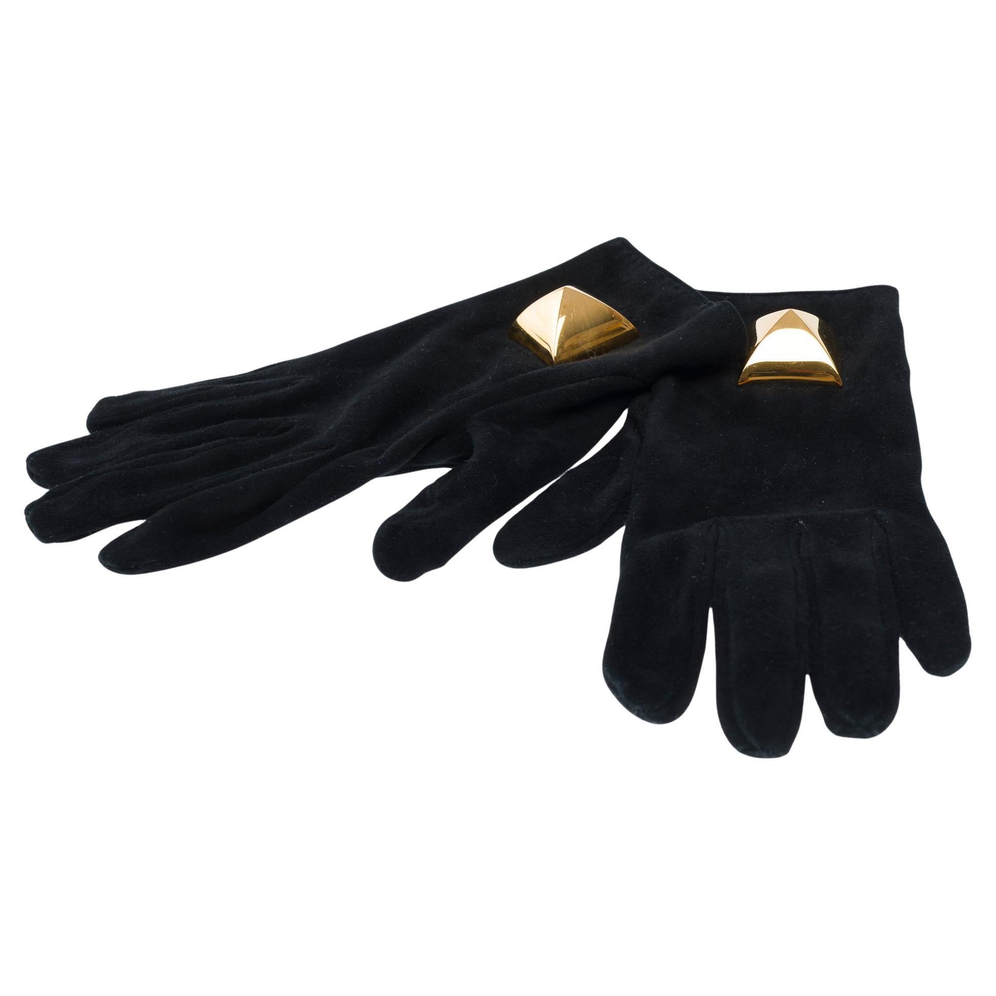 Gorgeous Hermès gloves for women in Black Suede, size 7.5 For Sale