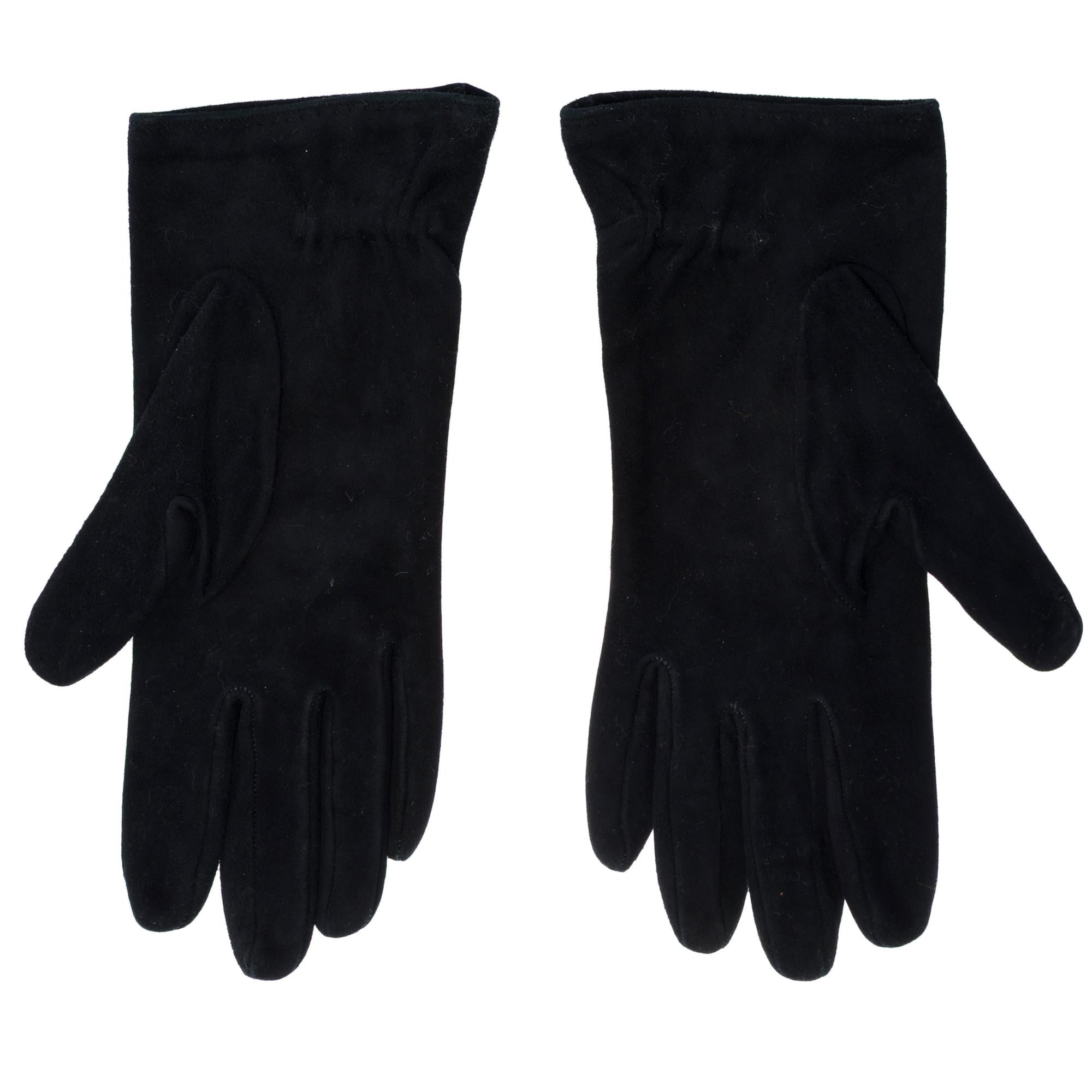 Gorgeous Hermès gloves for women in Black Suede In Good Condition For Sale In Paris, IDF