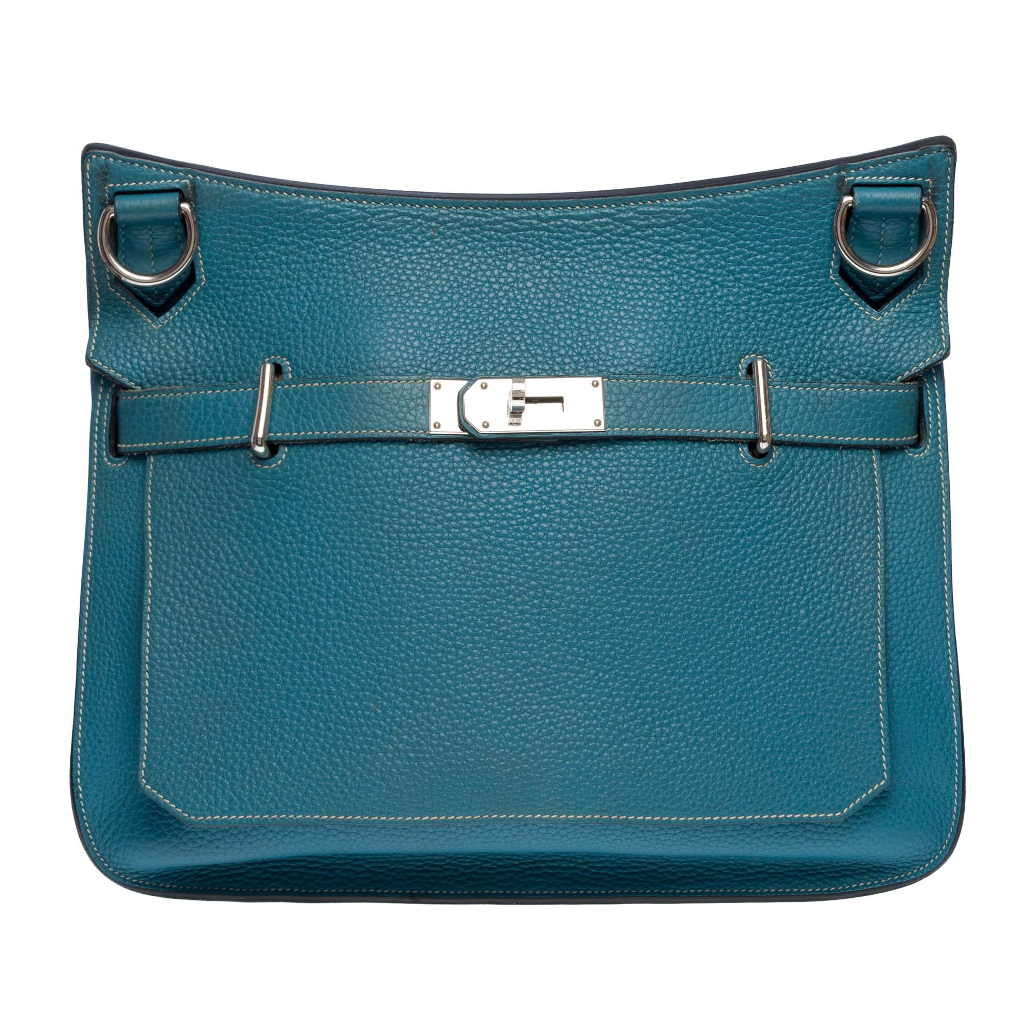 Gorgeous Hermès Jypsière 32 crossbody bag in Blue Jean Taurillon leather, PHW In Good Condition In Paris, IDF