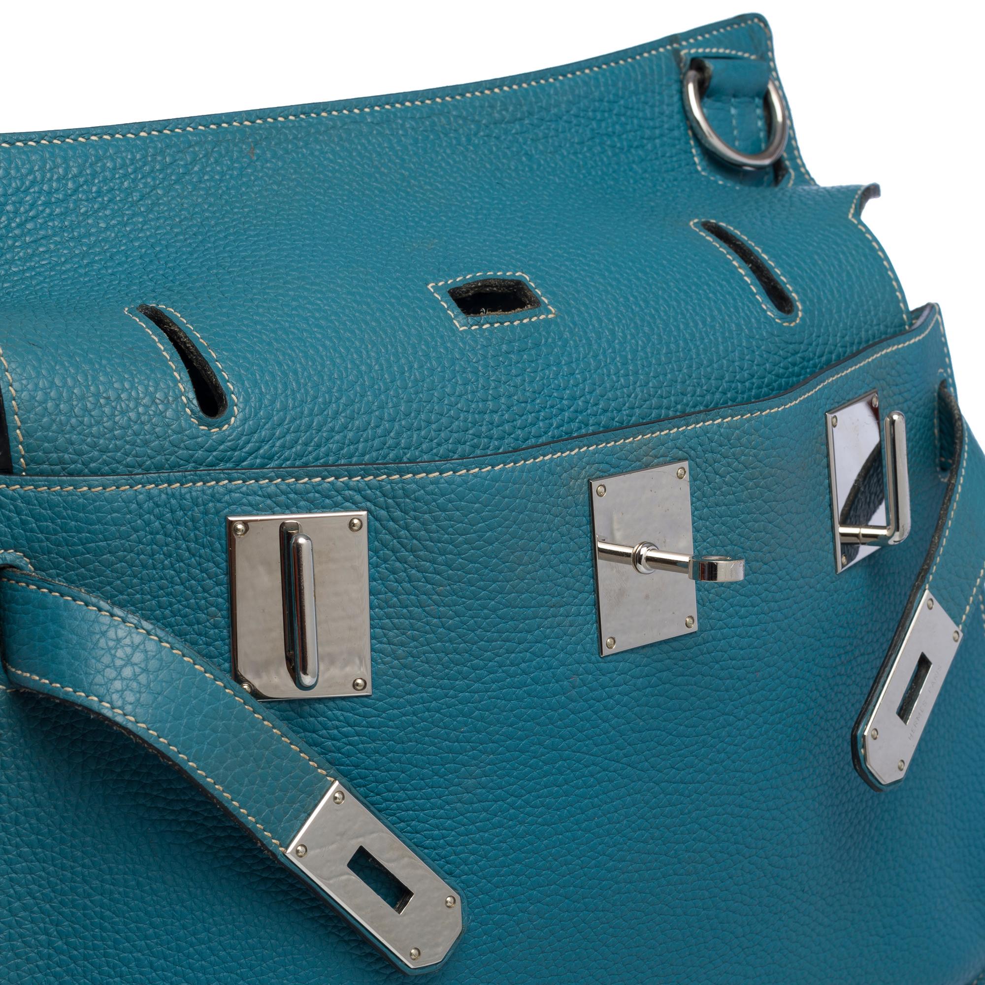  Magnifique sac transversal Hermès Jypsière 32 en cuir bleu Jean Taurillon, PHW Unisexe 